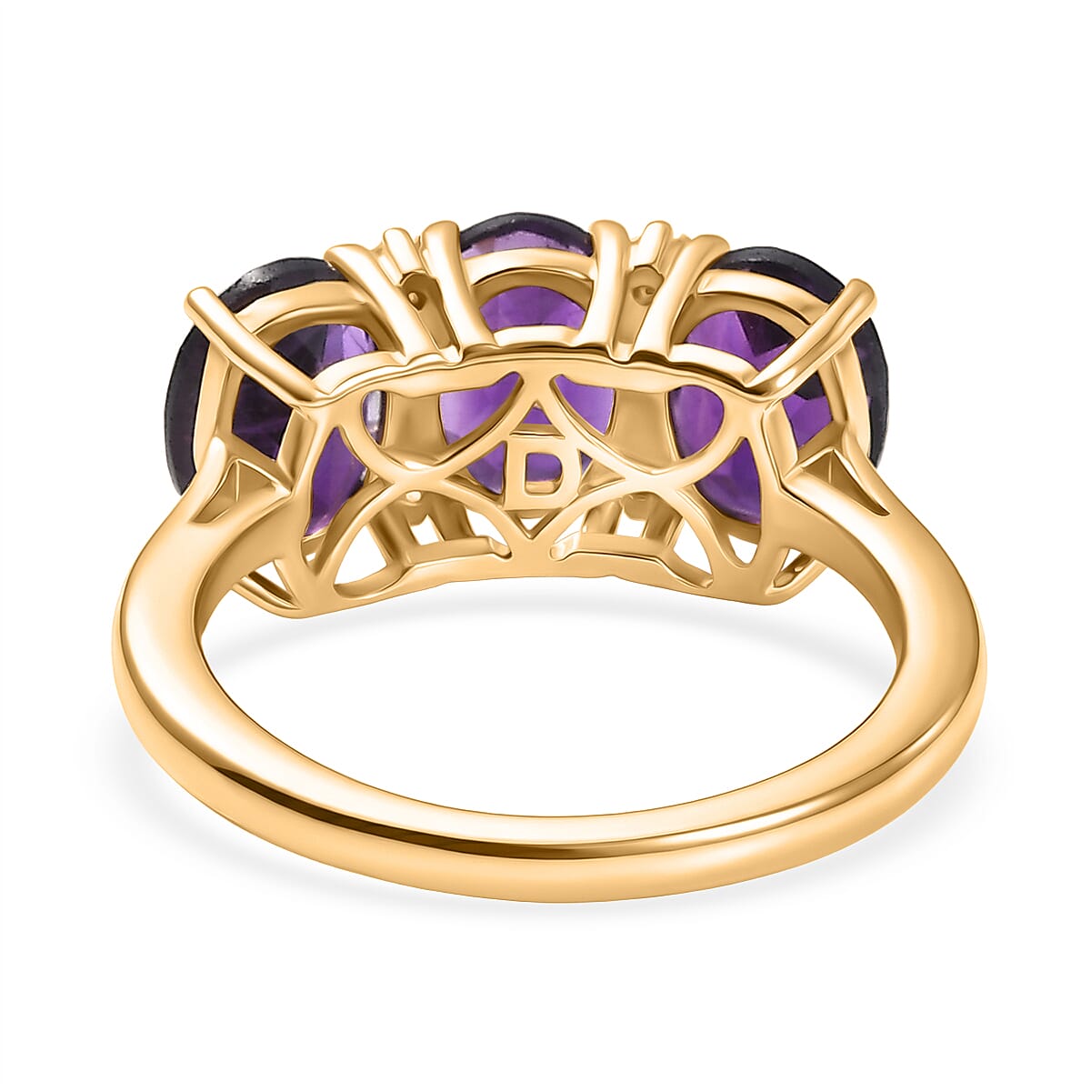 D'Joy AAA African Amethyst &amp; White Zircon Trilogy Ring in Yellow Gold Plated Sterling Silver 3.46 Ct. 8466363 5