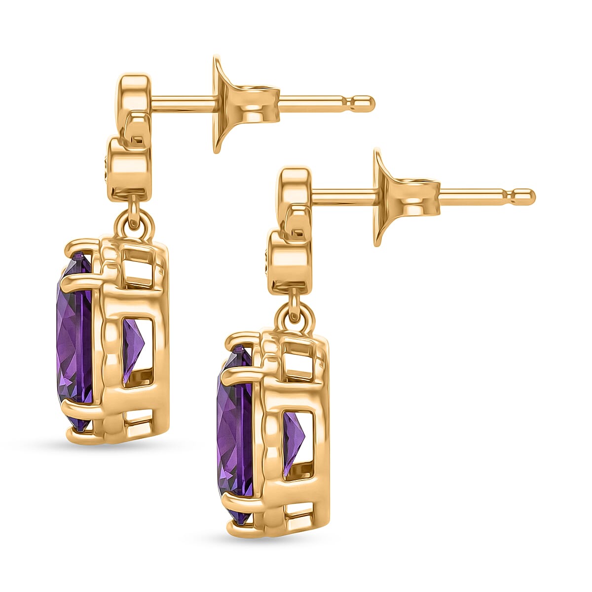 D'Joy AAA African Amethyst &amp; White Zircon Dangling Earring with Push Post in Yellow Gold Plated Sterling Silver 3.02 Ct. 8477629 4