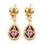 D'Joy AAA African Amethyst & White Zircon Dangling Earring with Push Post in Yellow Gold Plated Sterling Silver 3.02 Ct.