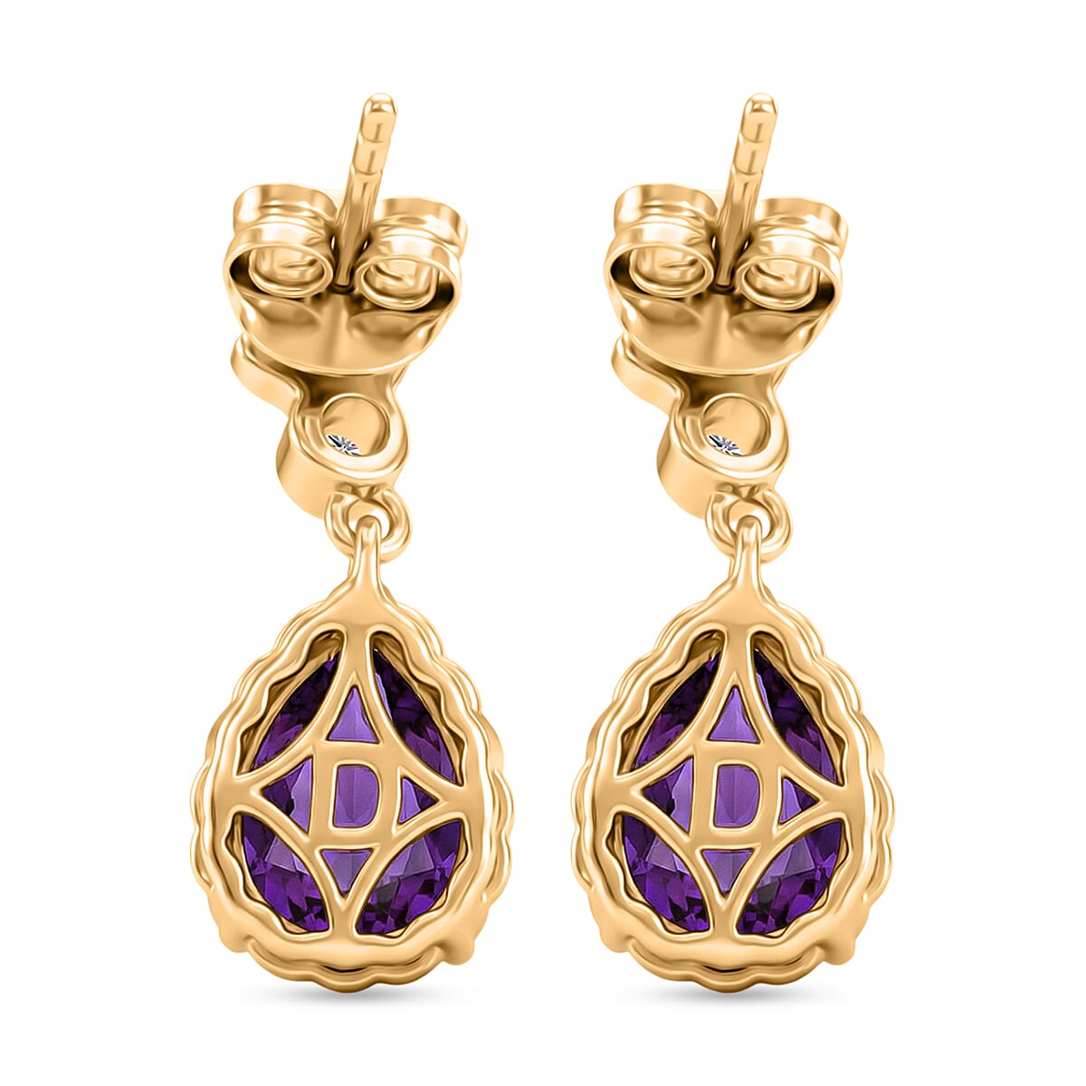 D'Joy AAA African Amethyst &amp; White Zircon Dangling Earring with Push Post in Yellow Gold Plated Sterling Silver 3.02 Ct. 8477629 5
