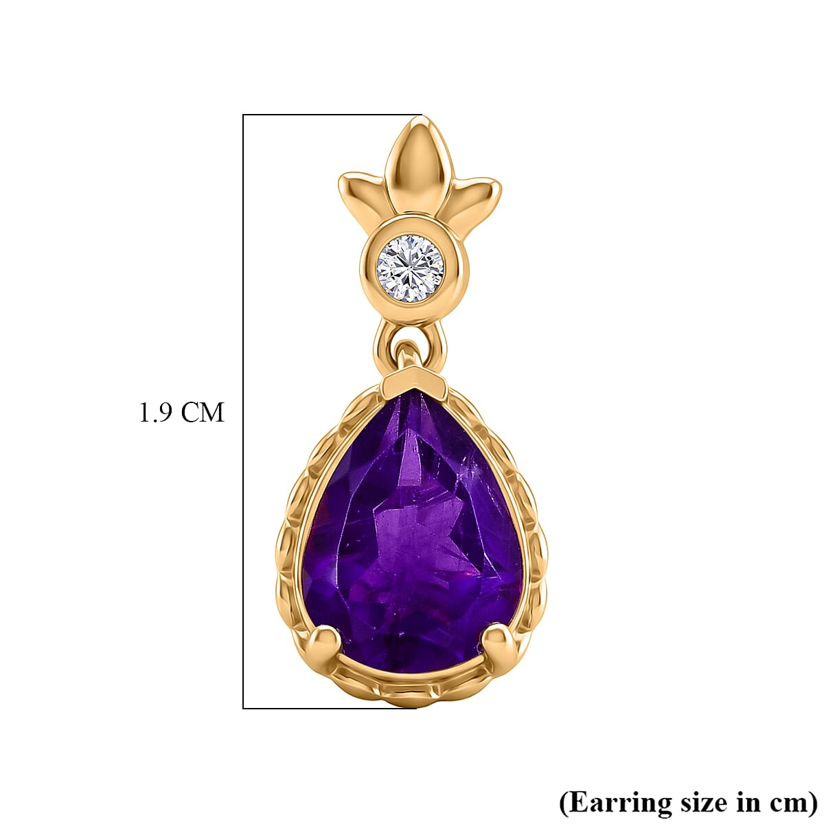 D'Joy AAA African Amethyst &amp; White Zircon Dangling Earring with Push Post in Yellow Gold Plated Sterling Silver 3.02 Ct. 8477629 6