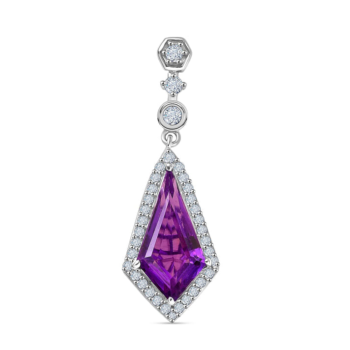 D'Joy - AAA African Amethyst &amp; White Zircon Halo Pendant in Rhodium Overlay Sterling Silver 3.33 Ct. 8486265 1