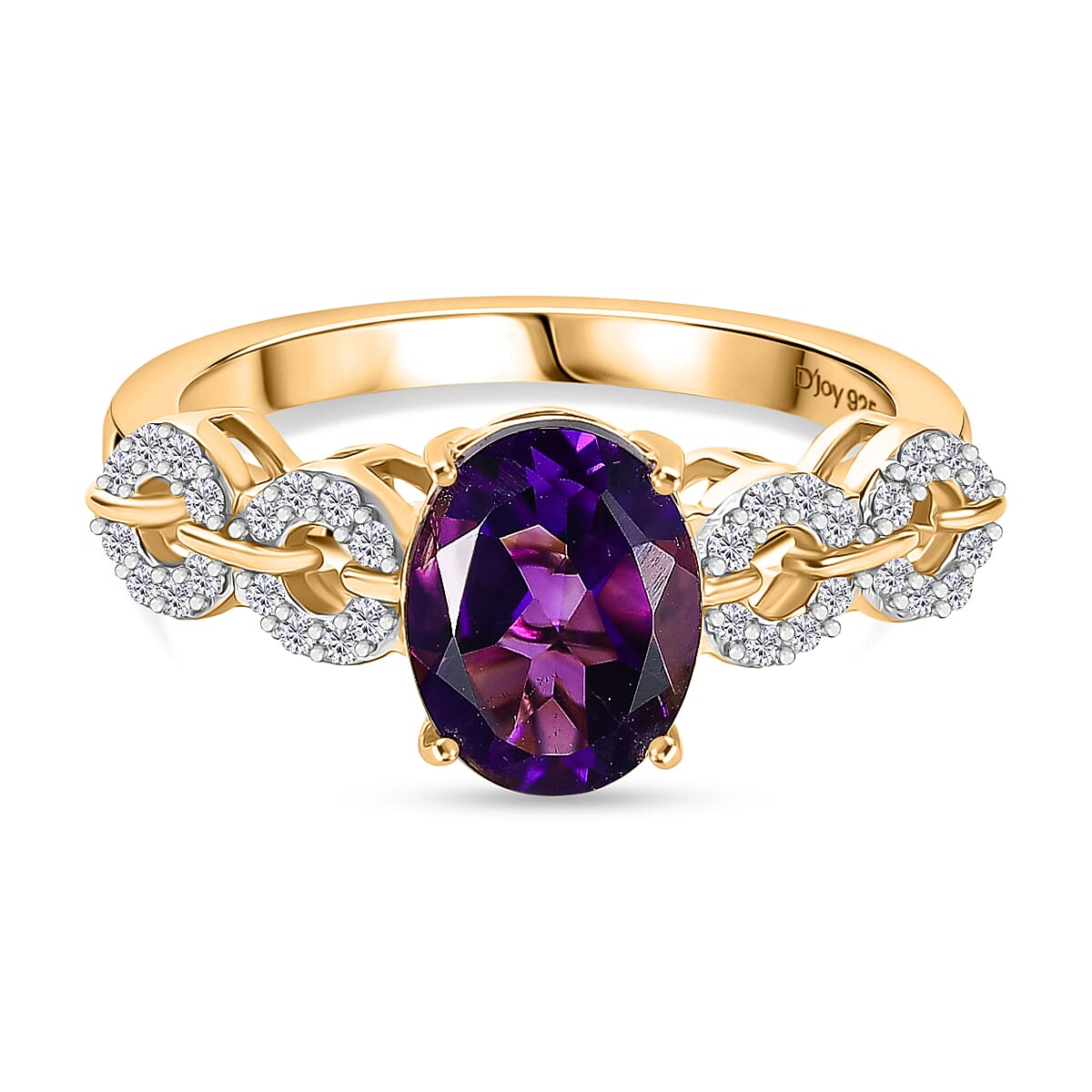 D'Joy African Amethyst, White Zircon Ring in 18K Vermeil Yellow Gold Plated Sterling Silver 2.08 Ct. 8292003 0