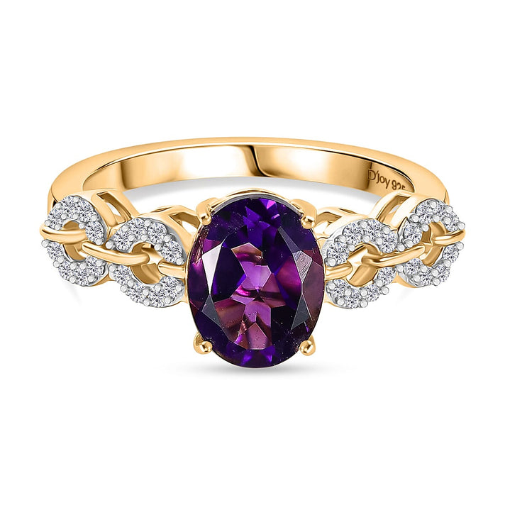 D'Joy African Amethyst, White Zircon Ring in 18K Vermeil Yellow Gold Plated Sterling Silver 2.08 Ct. 8292003 1