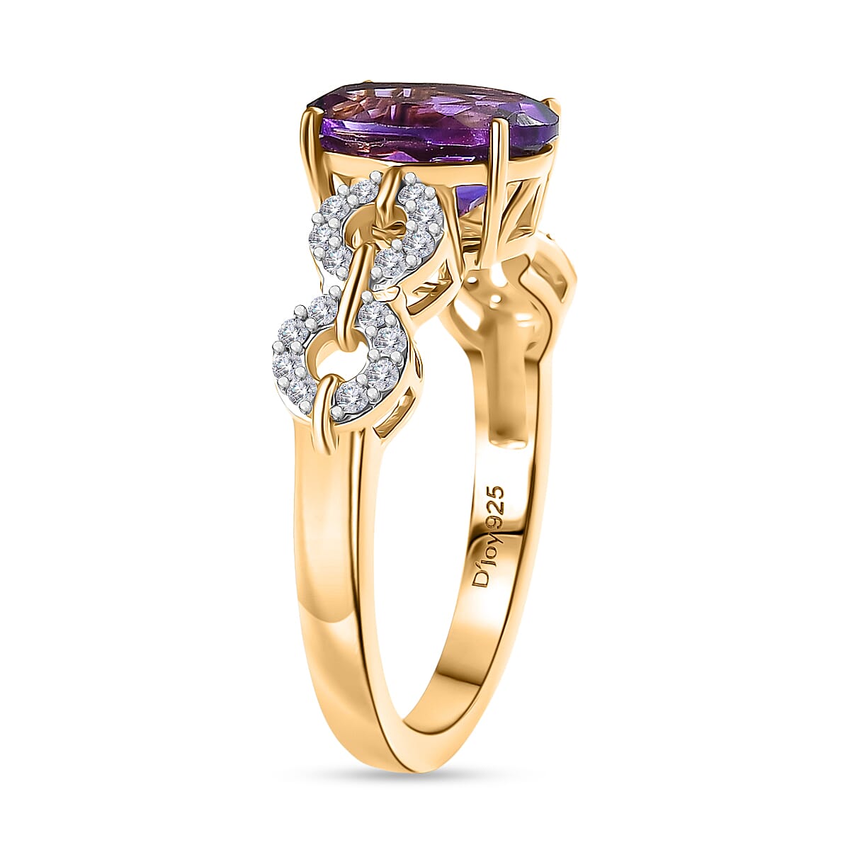 D'Joy African Amethyst, White Zircon Ring in 18K Vermeil Yellow Gold Plated Sterling Silver 2.08 Ct. 8292003 4