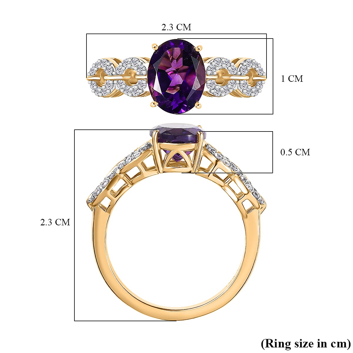 D'Joy African Amethyst, White Zircon Ring in 18K Vermeil Yellow Gold Plated Sterling Silver 2.08 Ct. 8292003 6