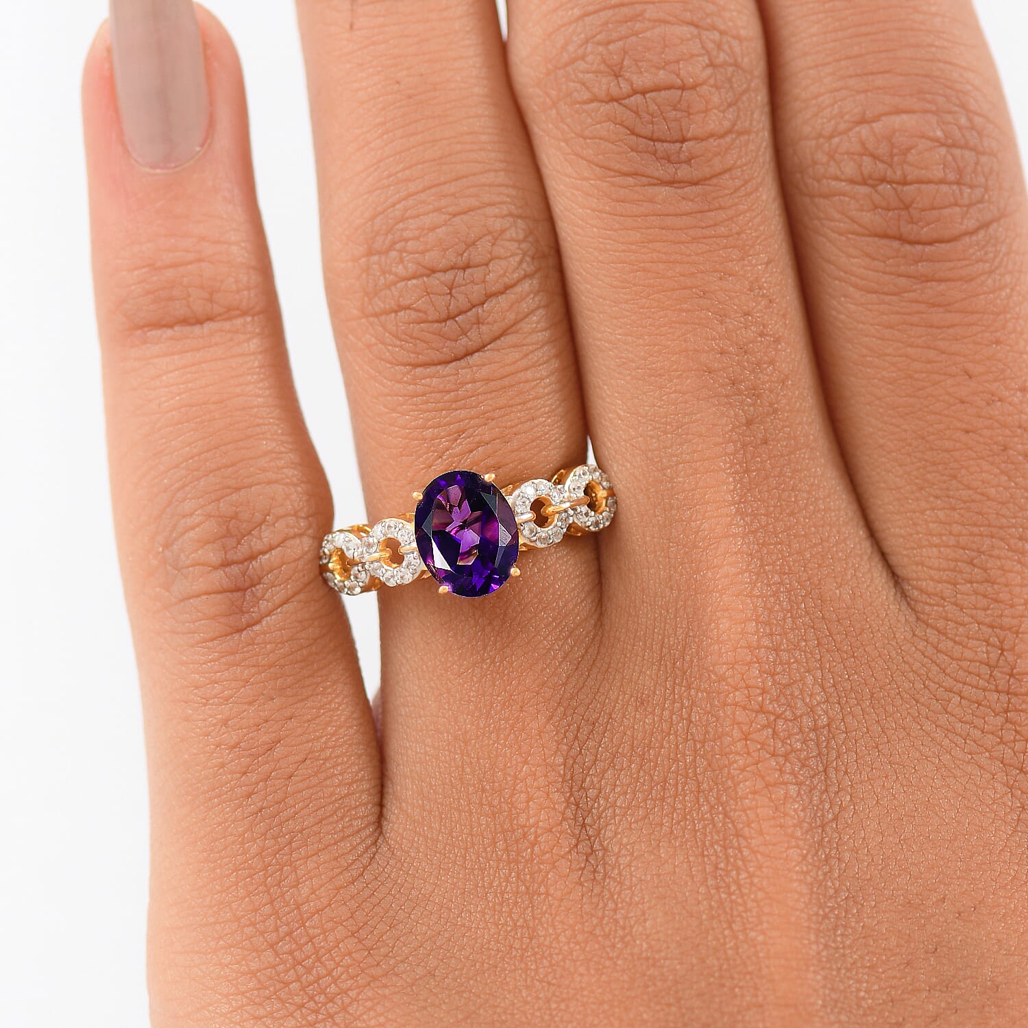 D'Joy African Amethyst, White Zircon Ring in 18K Vermeil Yellow Gold Plated Sterling Silver 2.08 Ct. 8292004 3