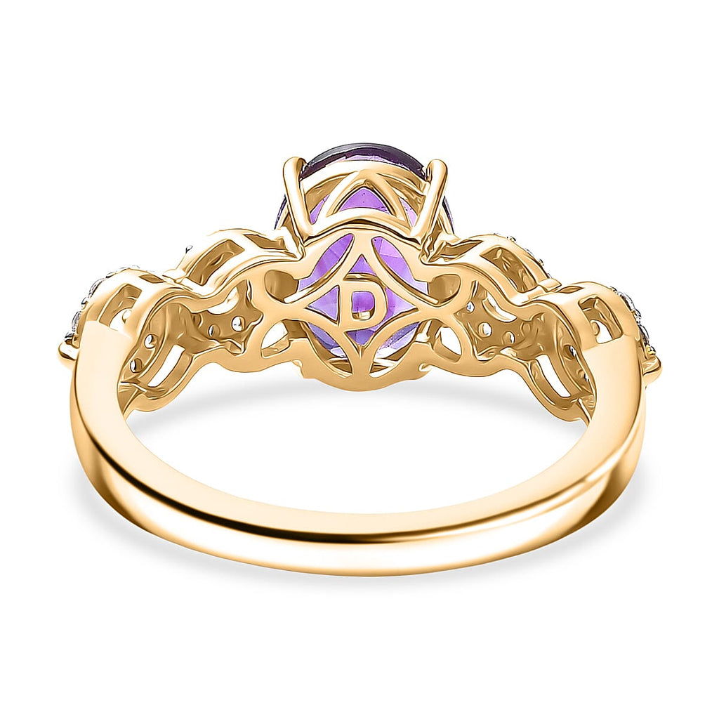 D'Joy African Amethyst & White Zircon Ring in 18K Vermeil Yellow Gold Plated Sterling Silver 2.08 Ct.