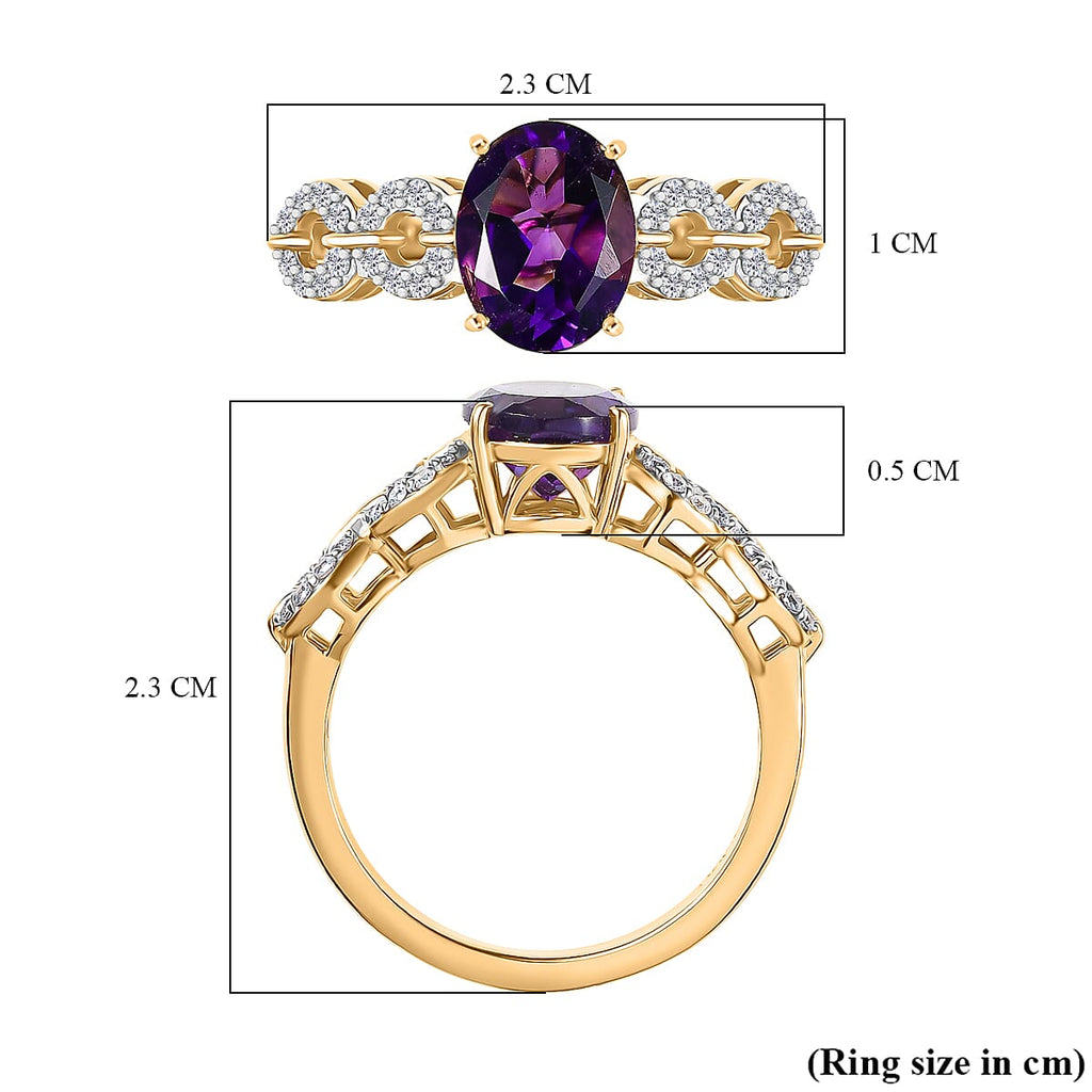 D'Joy African Amethyst & White Zircon Ring in 18K Vermeil Yellow Gold Plated Sterling Silver 2.08 Ct.