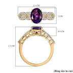D'Joy African Amethyst & White Zircon Ring in 18K Vermeil Yellow Gold Plated Sterling Silver 2.08 Ct.