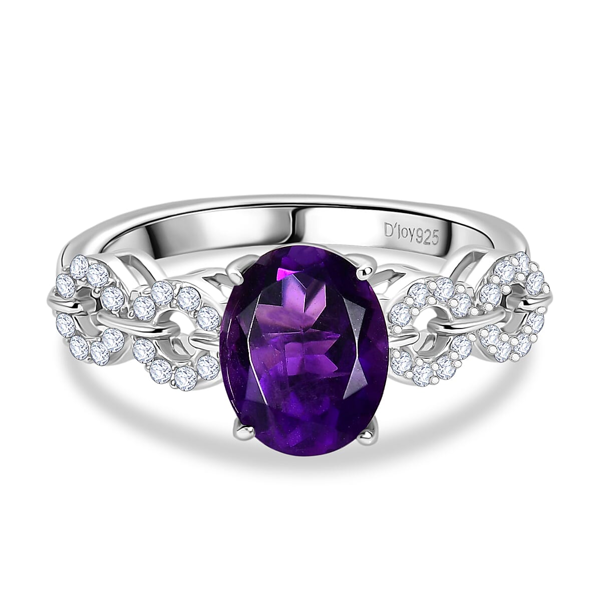 D'Joy African Amethyst, White Zircon Ring in Rhodium Overlay Sterling Silver 2.08 Ct. V32519753 0