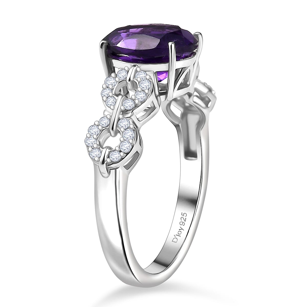 D'Joy African Amethyst, White Zircon Ring in Rhodium Overlay Sterling Silver 2.08 Ct. V32519753 4