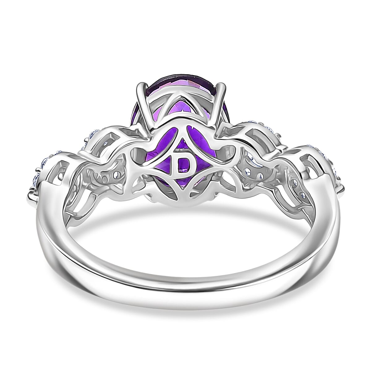 D'Joy African Amethyst, White Zircon Ring in Rhodium Overlay Sterling Silver 2.08 Ct. V32519753 5