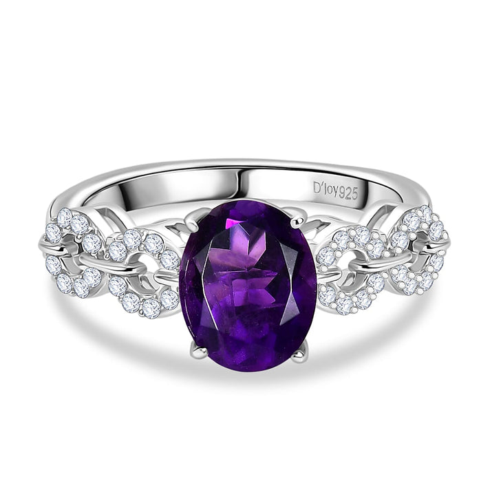 D'Joy African Amethyst, White Zircon Ring in Rhodium Overlay Sterling Silver 2.08 Ct. V32620668 1