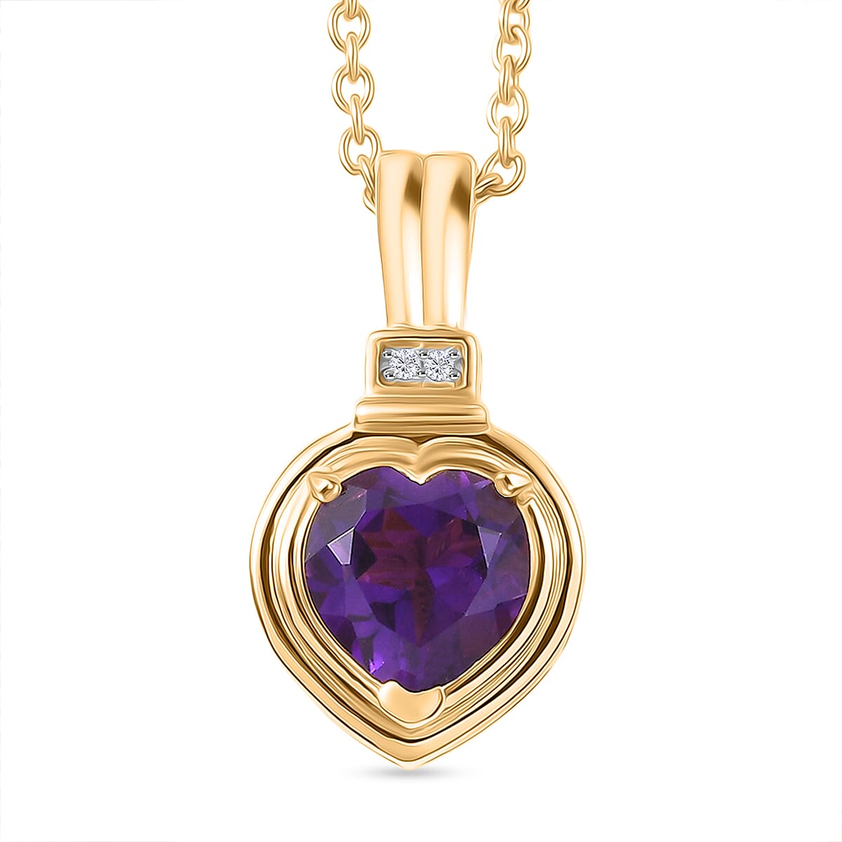 D'Joy - AAA African Amethyst &amp; White Zircon Solitaire Pendant in Yellow Gold Plated Sterling Silver with Chain (Size 20) 1.65 Ct. 4455057 0