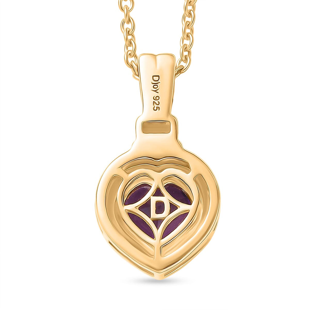 D'Joy - AAA African Amethyst & White Zircon Solitaire Pendant in Yellow Gold Plated Sterling Silver with Chain (Size 20) 1.65 Ct.