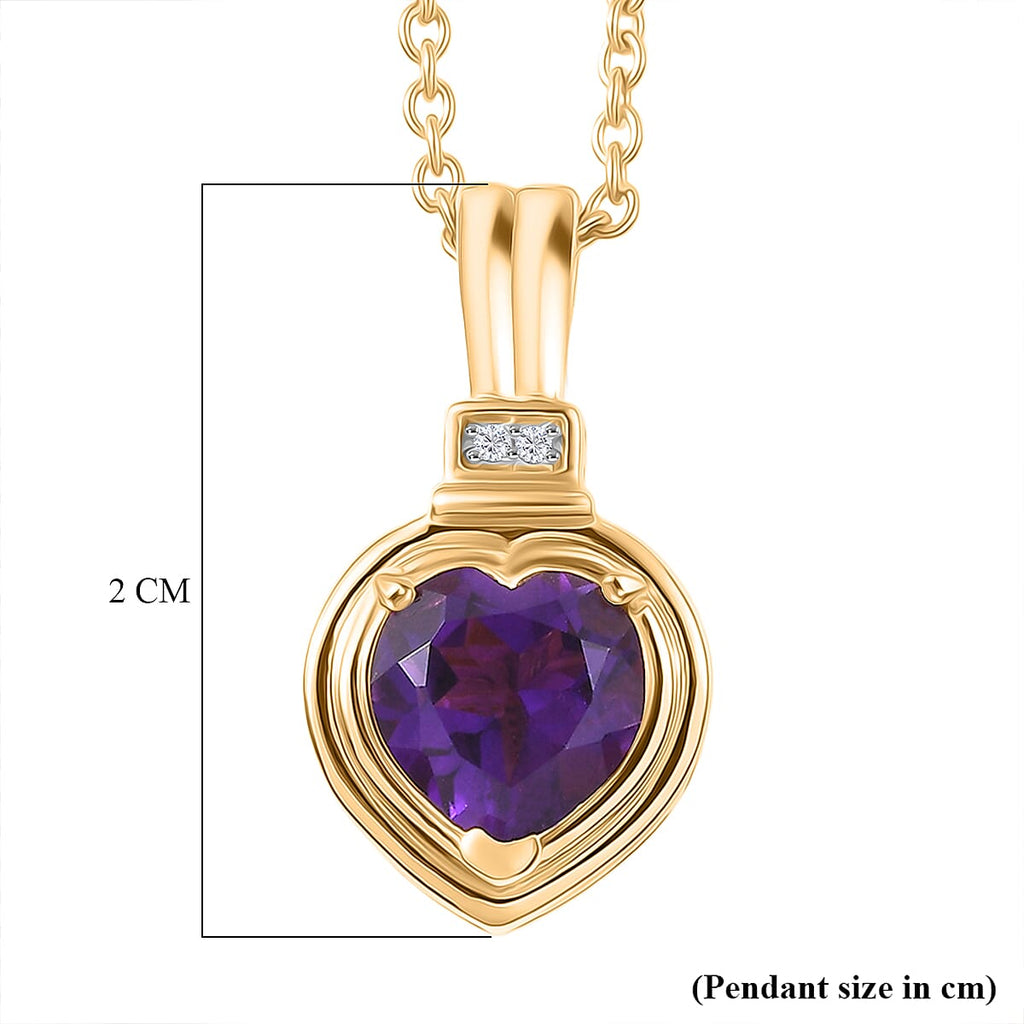 D'Joy - AAA African Amethyst & White Zircon Solitaire Pendant in Yellow Gold Plated Sterling Silver with Chain (Size 20) 1.65 Ct.