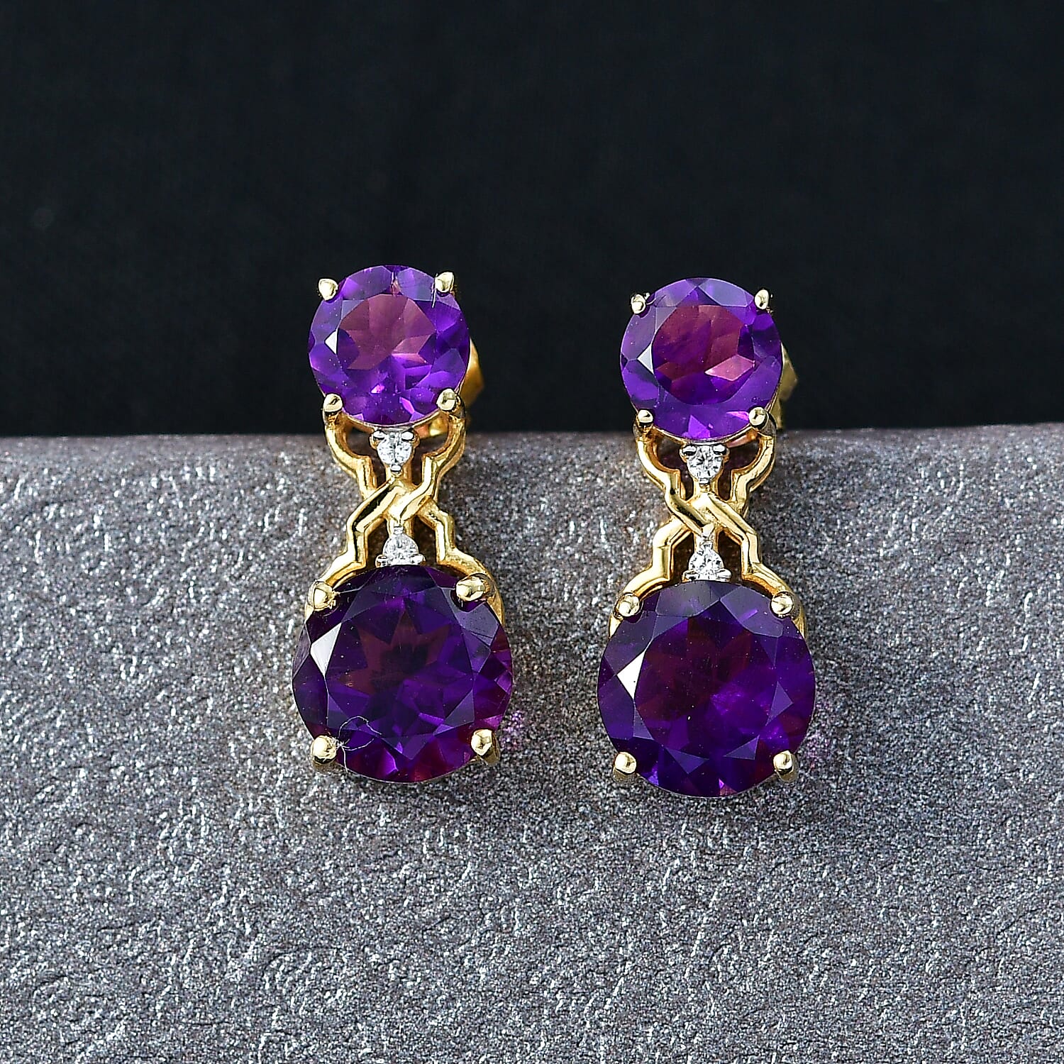 D'Joy AAA African Amethyst, White Zircon Drop Earring in Yellow Gold Plated Sterling Silver 5.04 Ct. 8438913 3