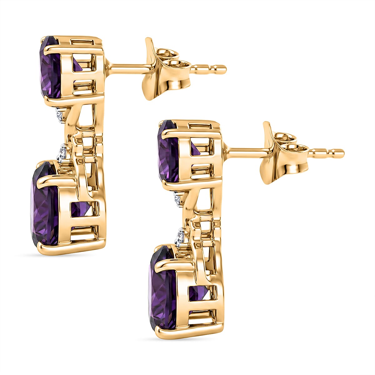 D'Joy AAA African Amethyst, White Zircon Drop Earring in Yellow Gold Plated Sterling Silver 5.04 Ct. 8438913 4