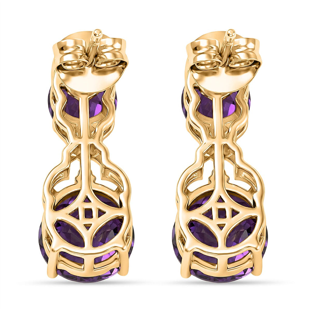 D'Joy AAA African Amethyst & White Zircon Solitaire Stud Push Post Earring in Yellow Gold Plated Sterling Silver 5.04 Ct.