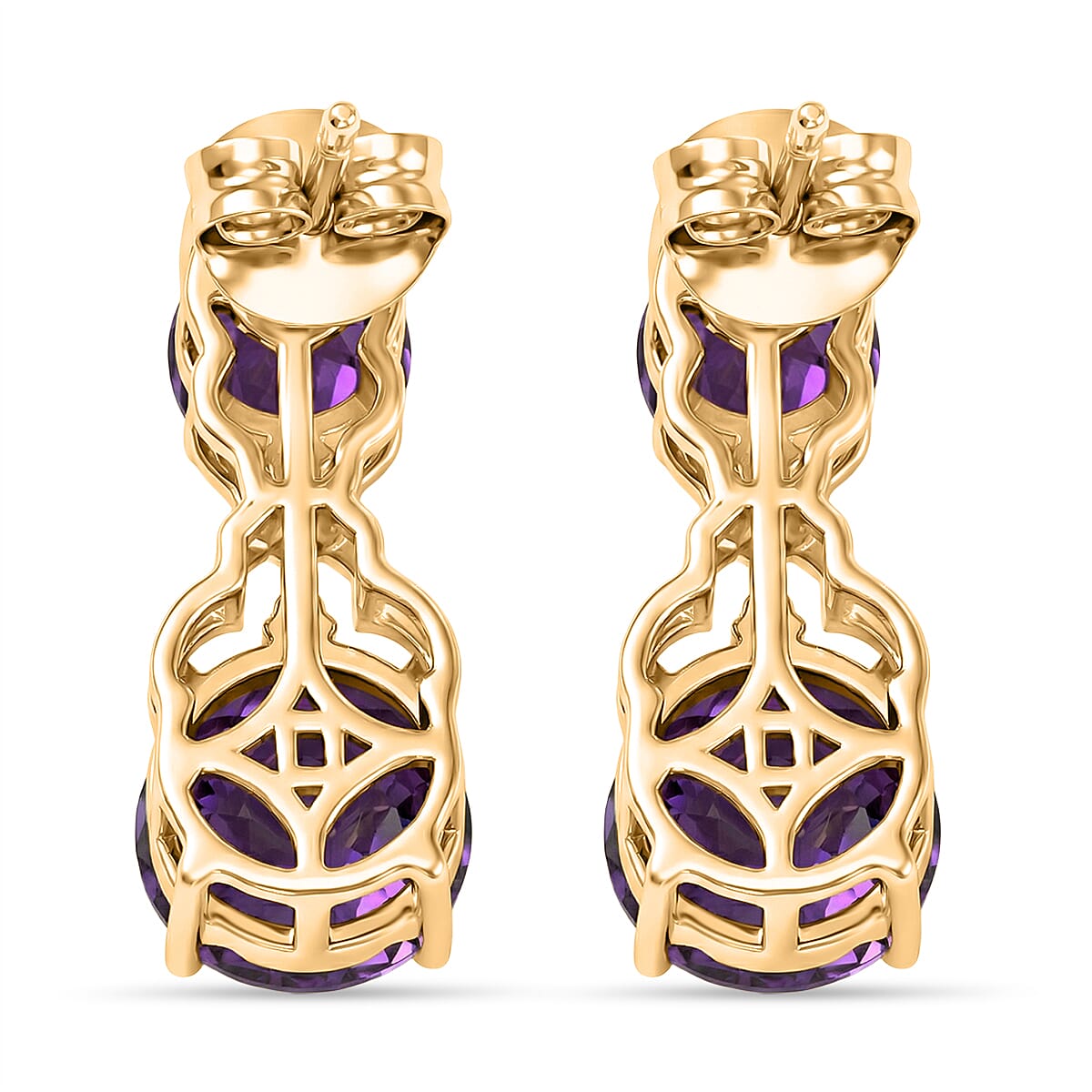 D'Joy AAA African Amethyst, White Zircon Drop Earring in Yellow Gold Plated Sterling Silver 5.04 Ct. 8438913 5