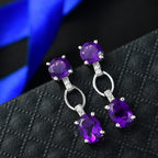 D'Joy AAA African Amethyst & White Zircon Solitaire Dangling Push Post Earring in Platinum Overlay Sterling Silver 3.66 Ct.