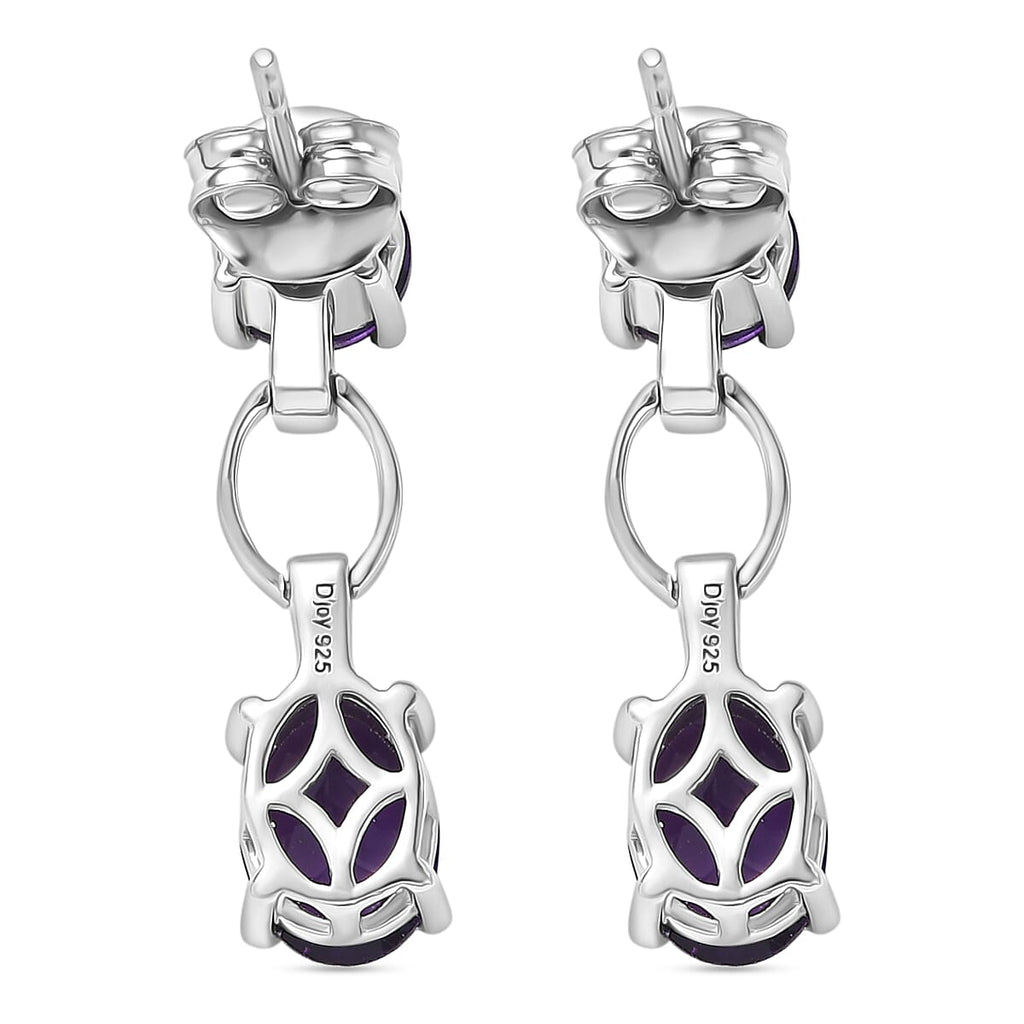 D'Joy AAA African Amethyst & White Zircon Solitaire Dangling Push Post Earring in Platinum Overlay Sterling Silver 3.66 Ct.