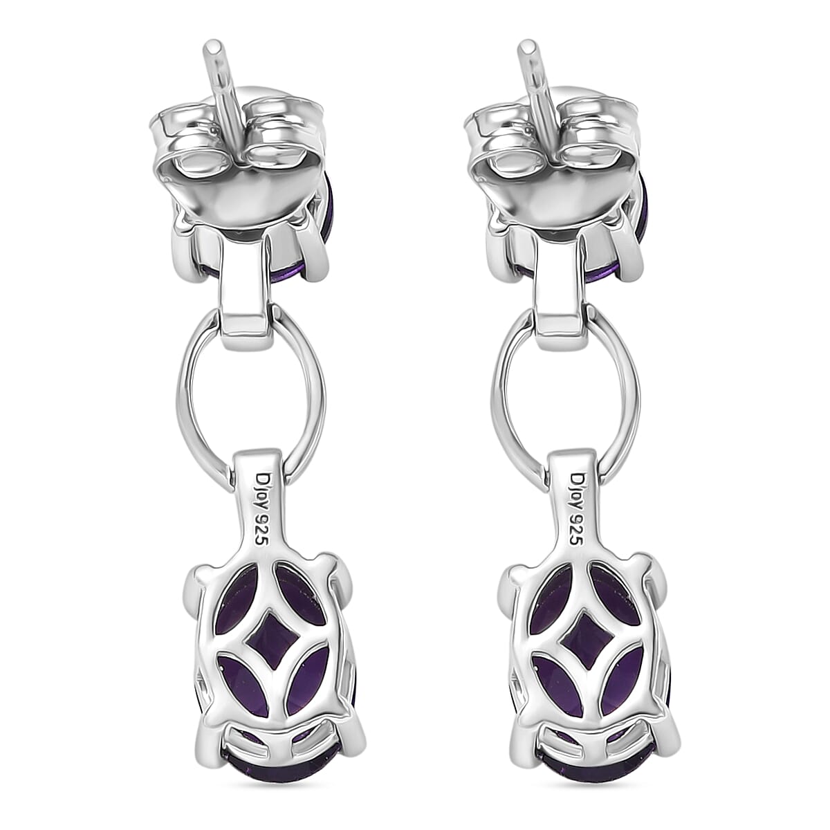 D'Joy AAA African Amethyst &amp; White Zircon Solitaire Dangling Push Post Earring in Platinum Overlay Sterling Silver 3.66 Ct. 8438911 5