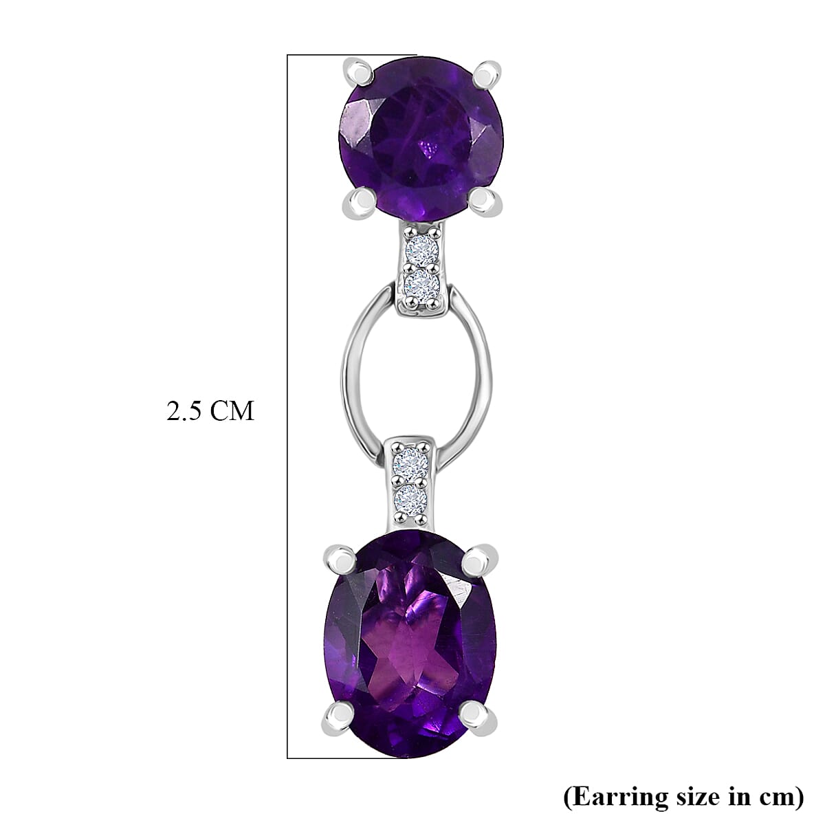 D'Joy AAA African Amethyst &amp; White Zircon Solitaire Dangling Push Post Earring in Platinum Overlay Sterling Silver 3.66 Ct. 8438911 6