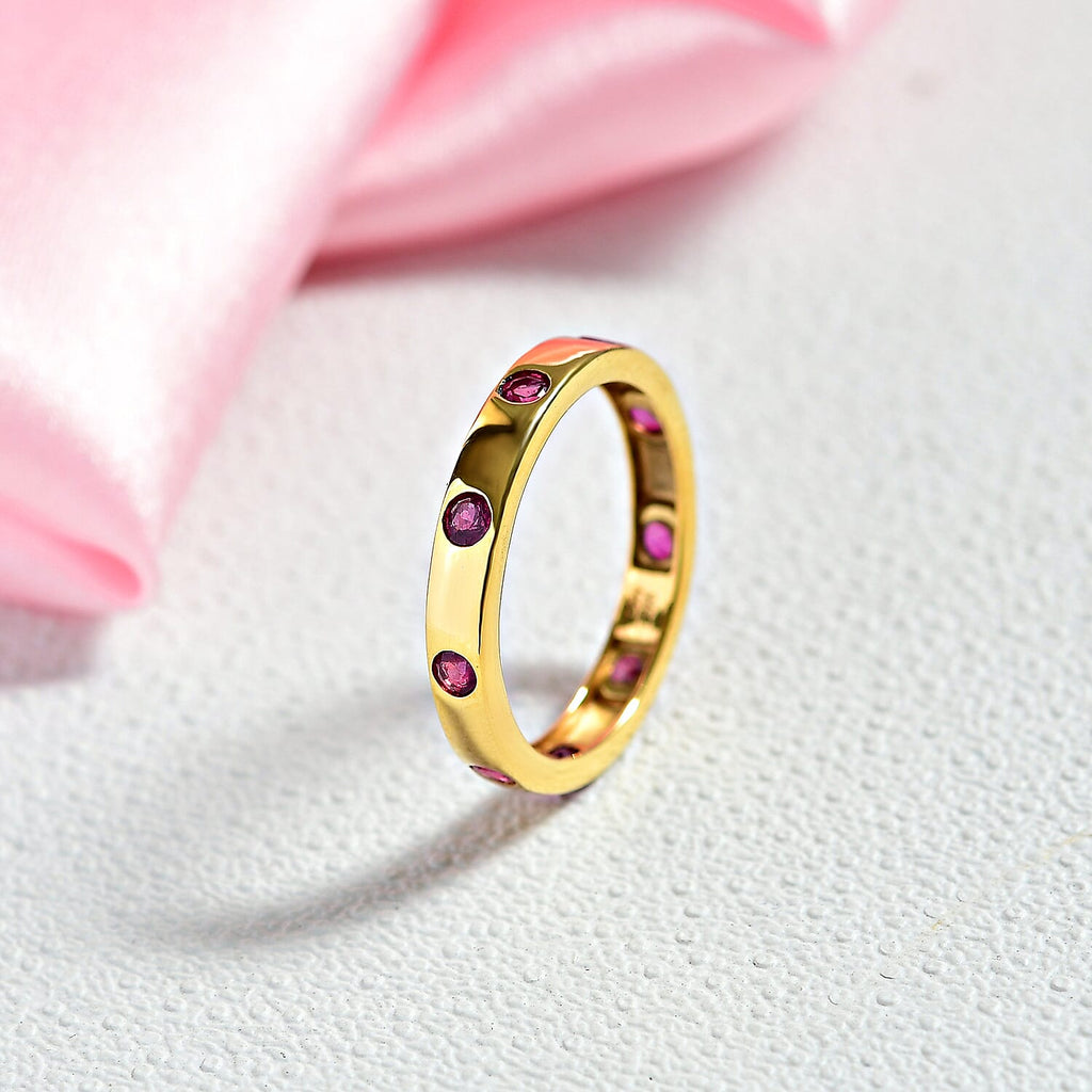 D'joy African Ruby Band Ring in 18K Yellow Gold Plating Sterling Silver