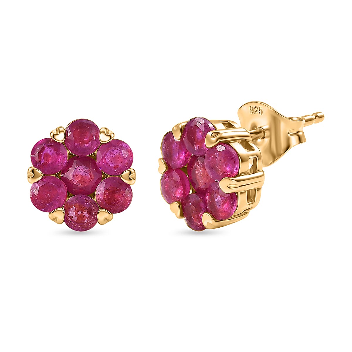 D'Joy African Ruby Cluster Floral Earring with Push Back in 18K Vermeil Yellow Gold Plated Sterling Silver 3.00 Ct. 8479216 0