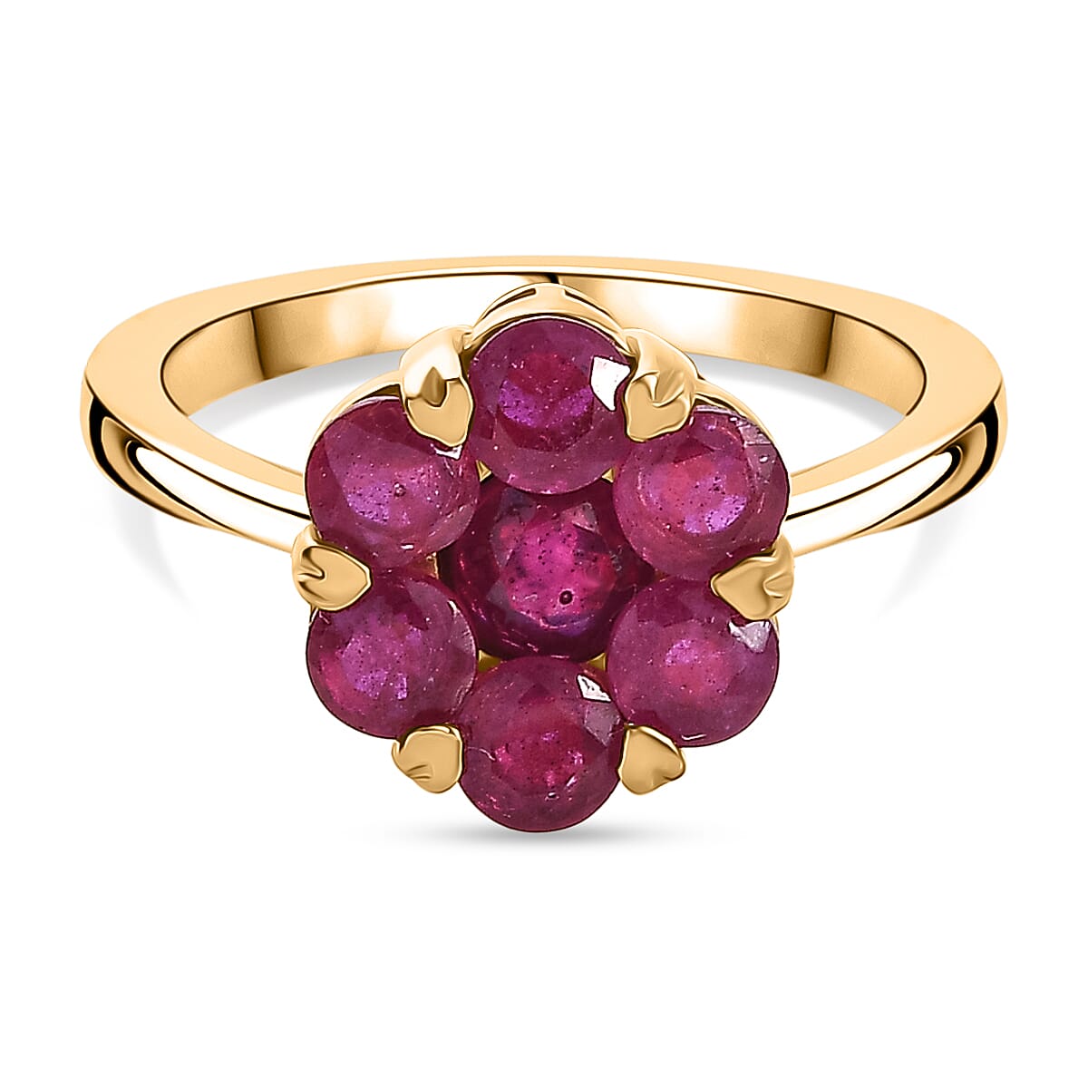 D'Joy African Ruby Floral Ring in 18K Vermeil Yellow Gold Plated Sterling Silver 2.08 Ct. 8478756 0