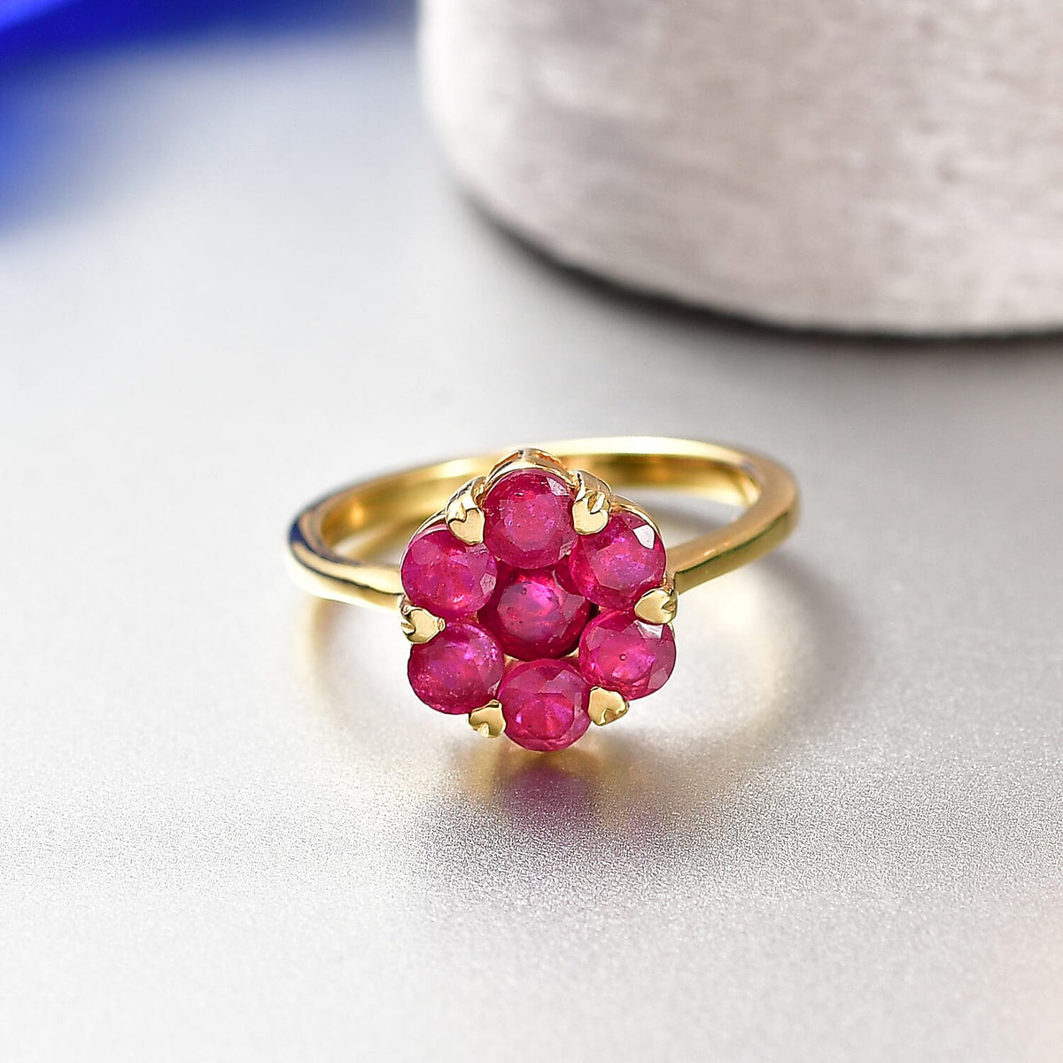 D'Joy African Ruby Floral Ring in 18K Vermeil Yellow Gold Plated Sterling Silver 2.08 Ct. 8478756 3