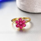 D'Joy African Ruby Cluster Floral Ring in 18K Vermeil Yellow Gold Plated Sterling Silver 2.08 Ct.