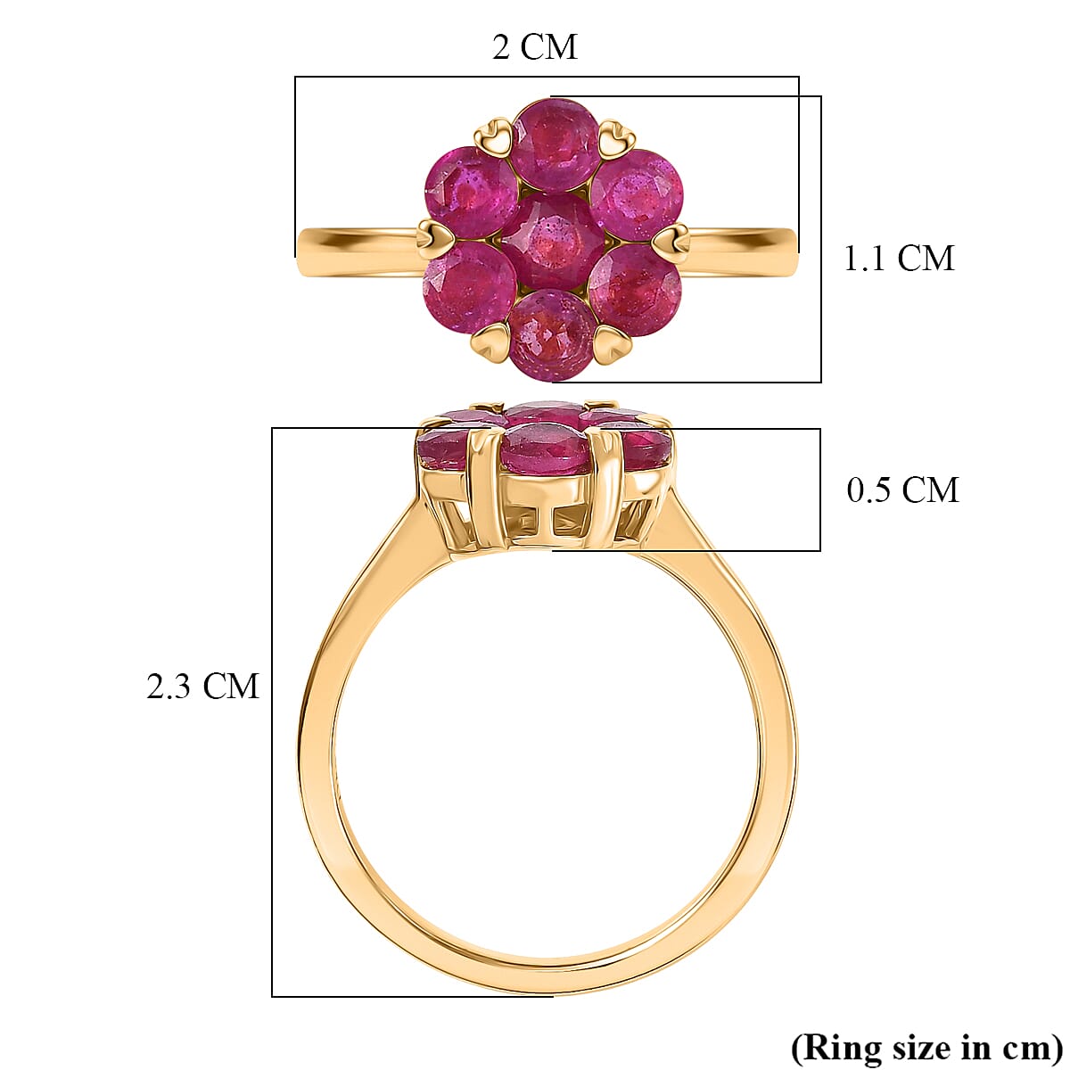 D'Joy African Ruby Floral Ring in 18K Vermeil Yellow Gold Plated Sterling Silver 2.08 Ct. 8478756 6