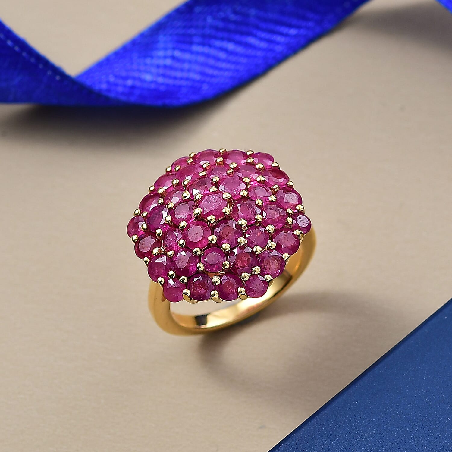 D'Joy African Ruby Cluster Ring in 18K Vermeil Yellow Gold Plated Sterling Silver 5.33 Ct V32528722 2