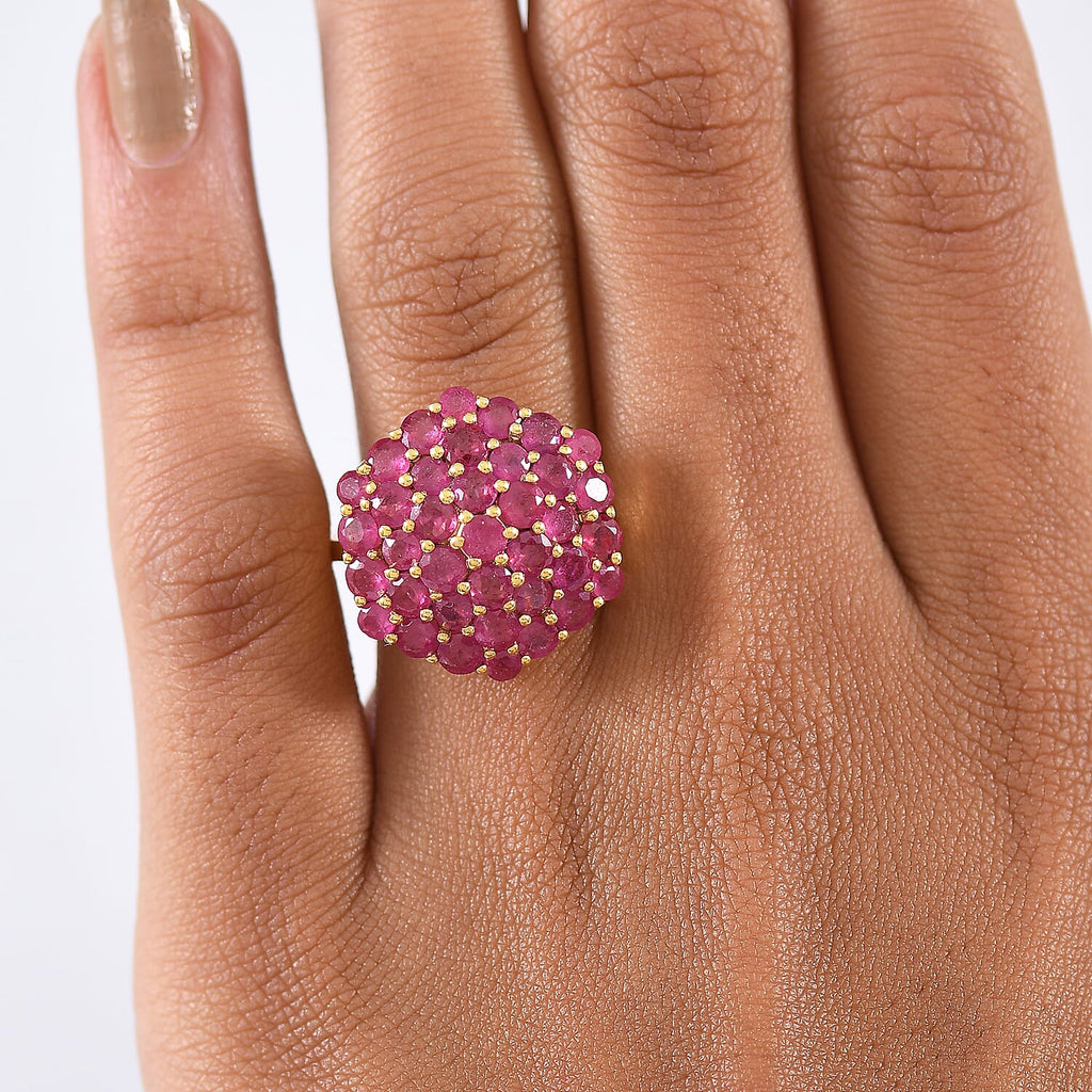 D'Joy African Ruby Cluster Ring in 18K Vermeil Yellow Gold Plated Sterling Silver 5.33 Ct