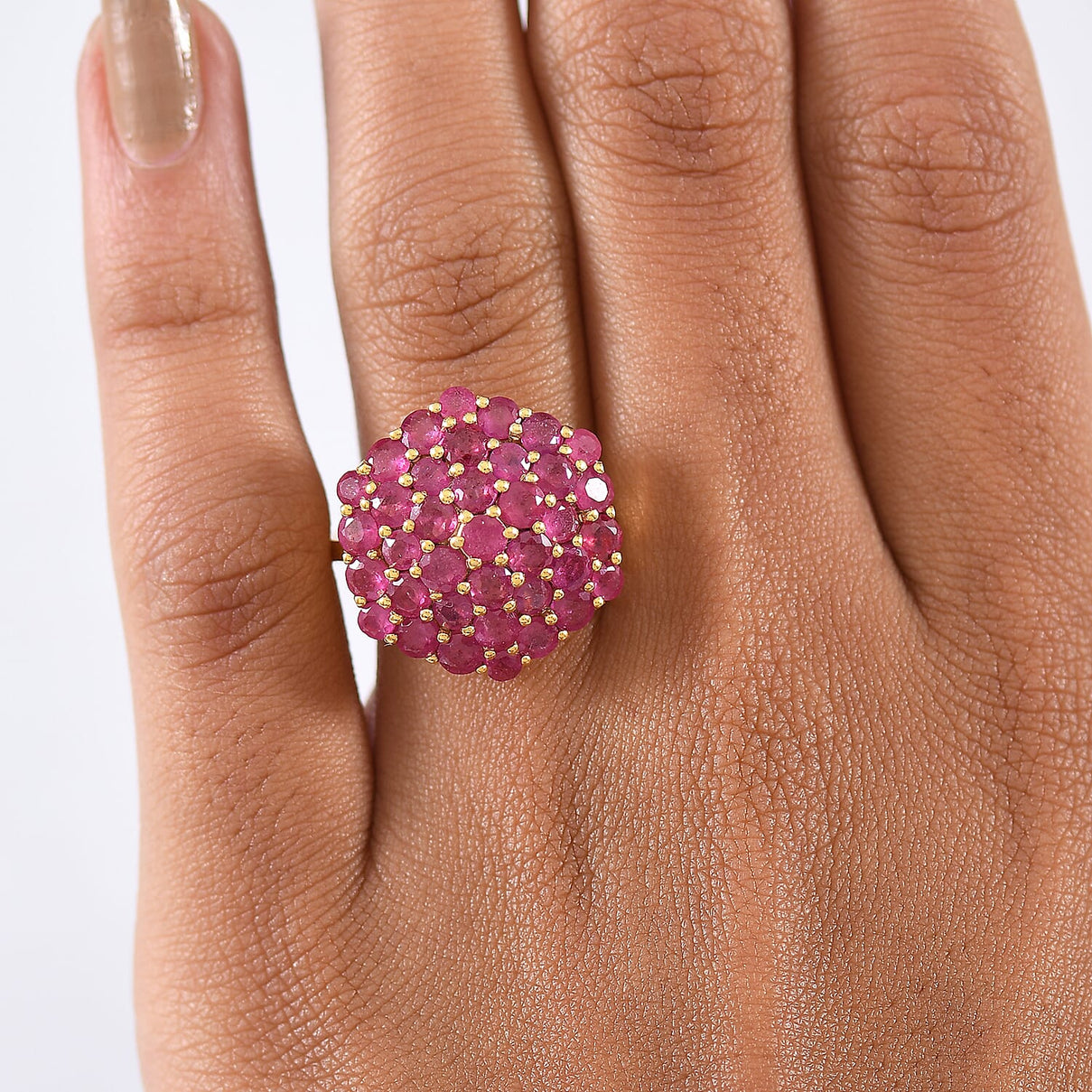 D'Joy African Ruby Cluster Ring in 18K Vermeil Yellow Gold Plated Sterling Silver 5.33 Ct V32528722 3