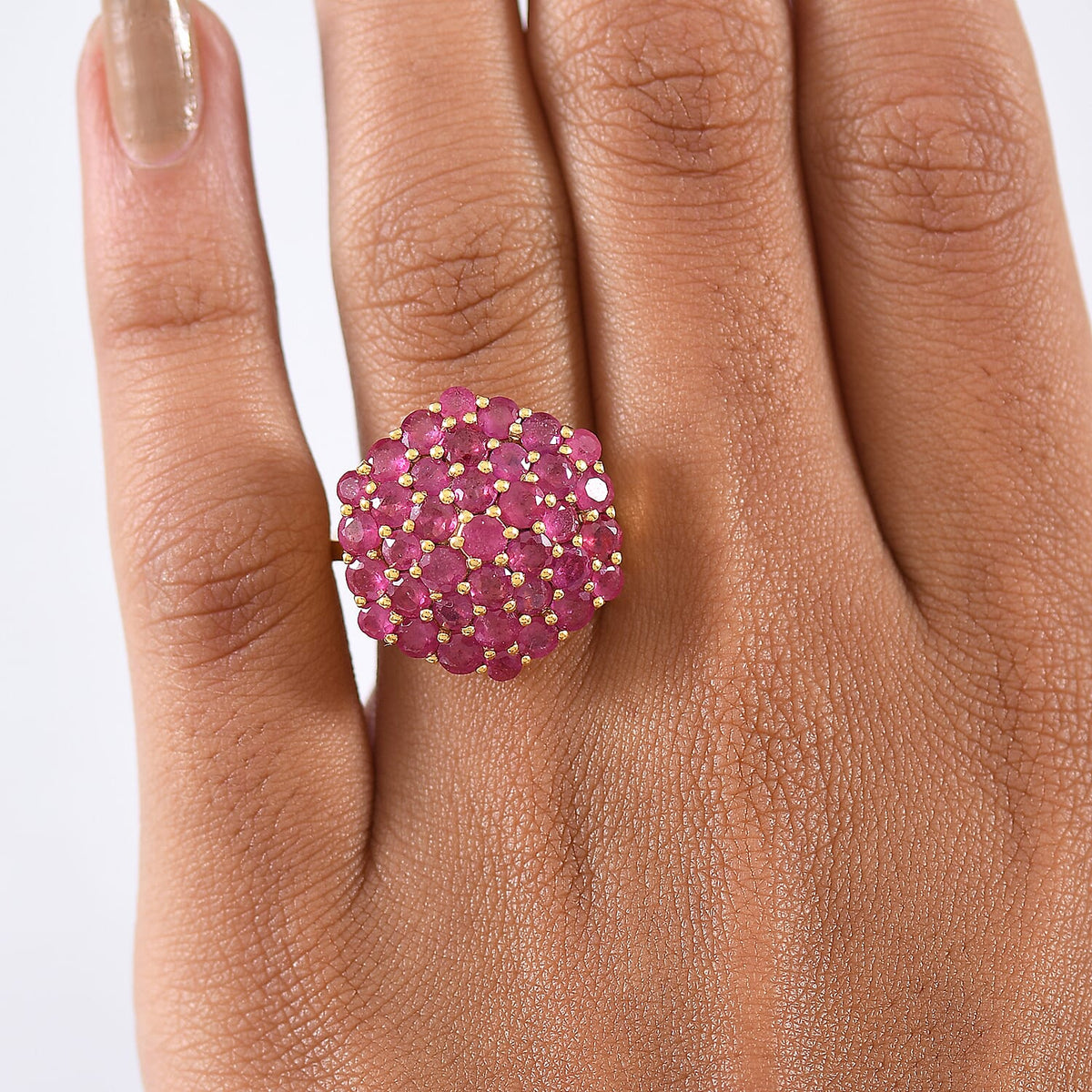 D'Joy African Ruby Cluster Ring in 18K Vermeil Yellow Gold Plated Sterling Silver 5.33 Ct V32528722 3