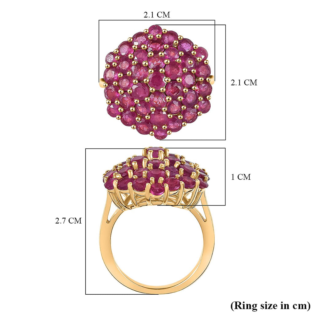 D'Joy African Ruby Cluster Ring in 18K Vermeil Yellow Gold Plated Sterling Silver 5.33 Ct
