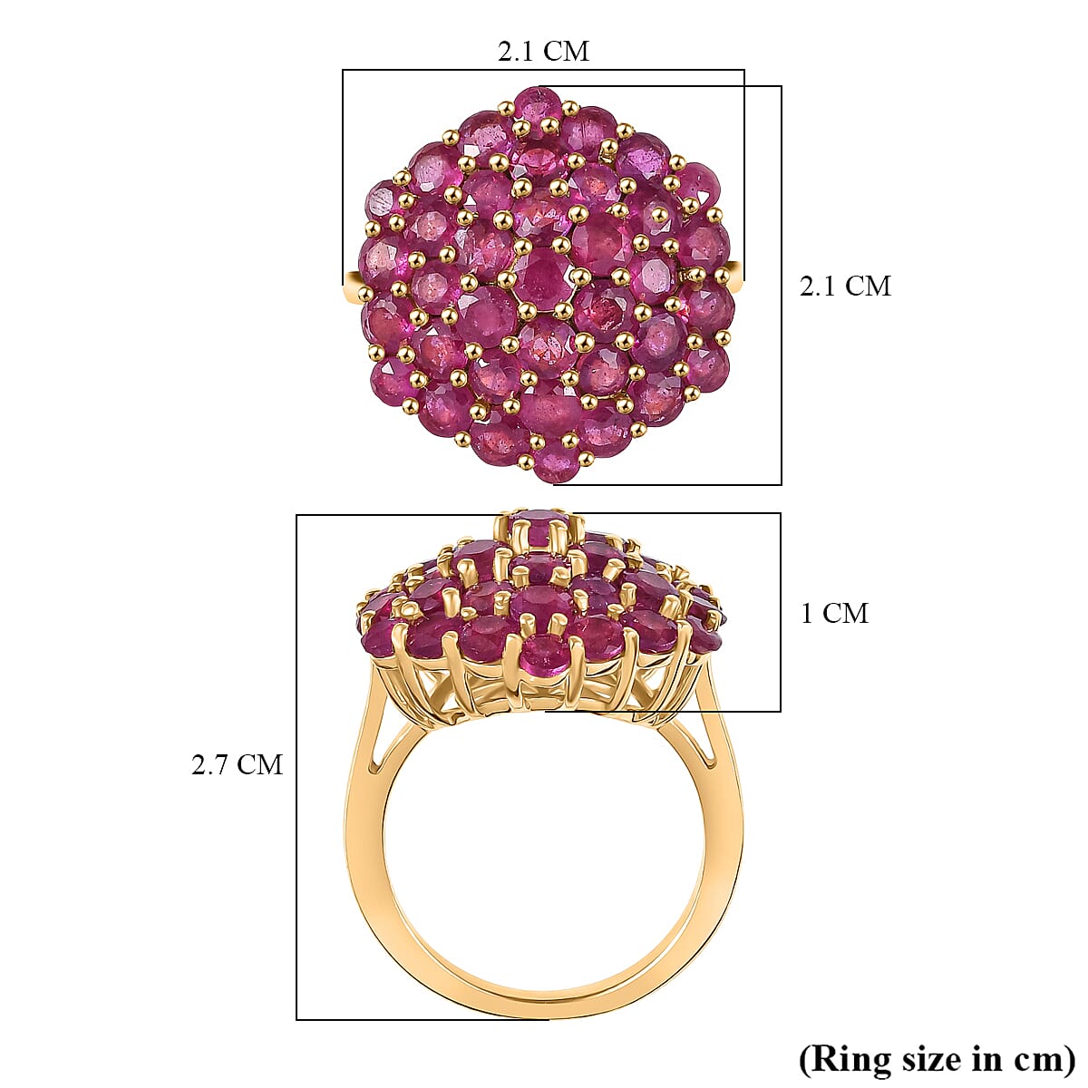 D'Joy African Ruby Cluster Ring in 18K Vermeil Yellow Gold Plated Sterling Silver 5.33 Ct V32528722 6