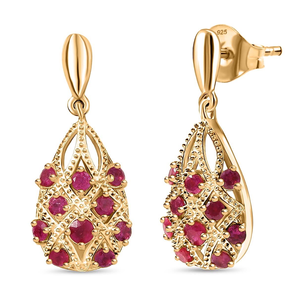 D'joy African Ruby Dangling Earring in 14K Yellow Gold Plating Sterling Silver 1.09 Ct. 8241723 0