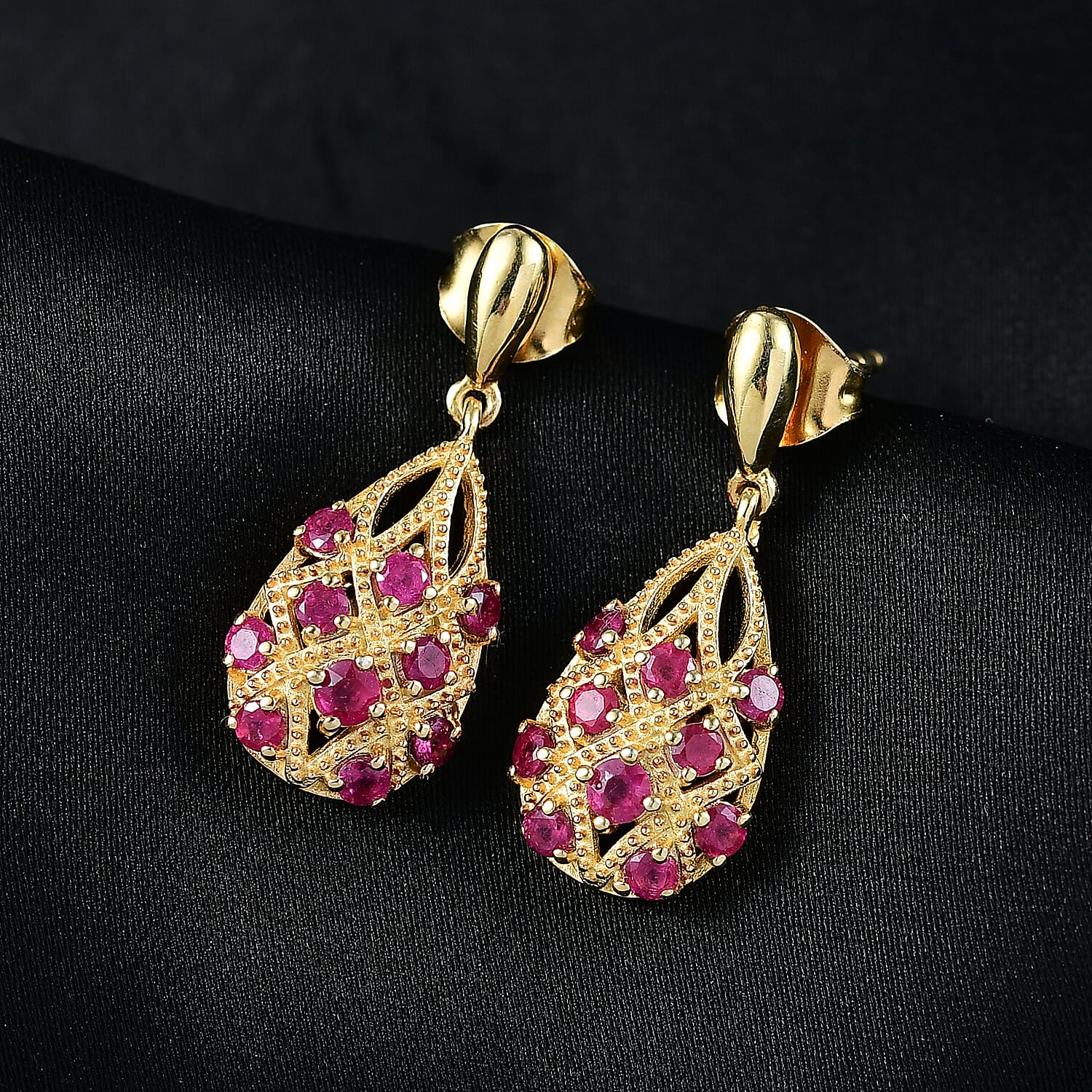 D'joy African Ruby Dangling Earring in 14K Yellow Gold Plating Sterling Silver 1.09 Ct. 8241723 1