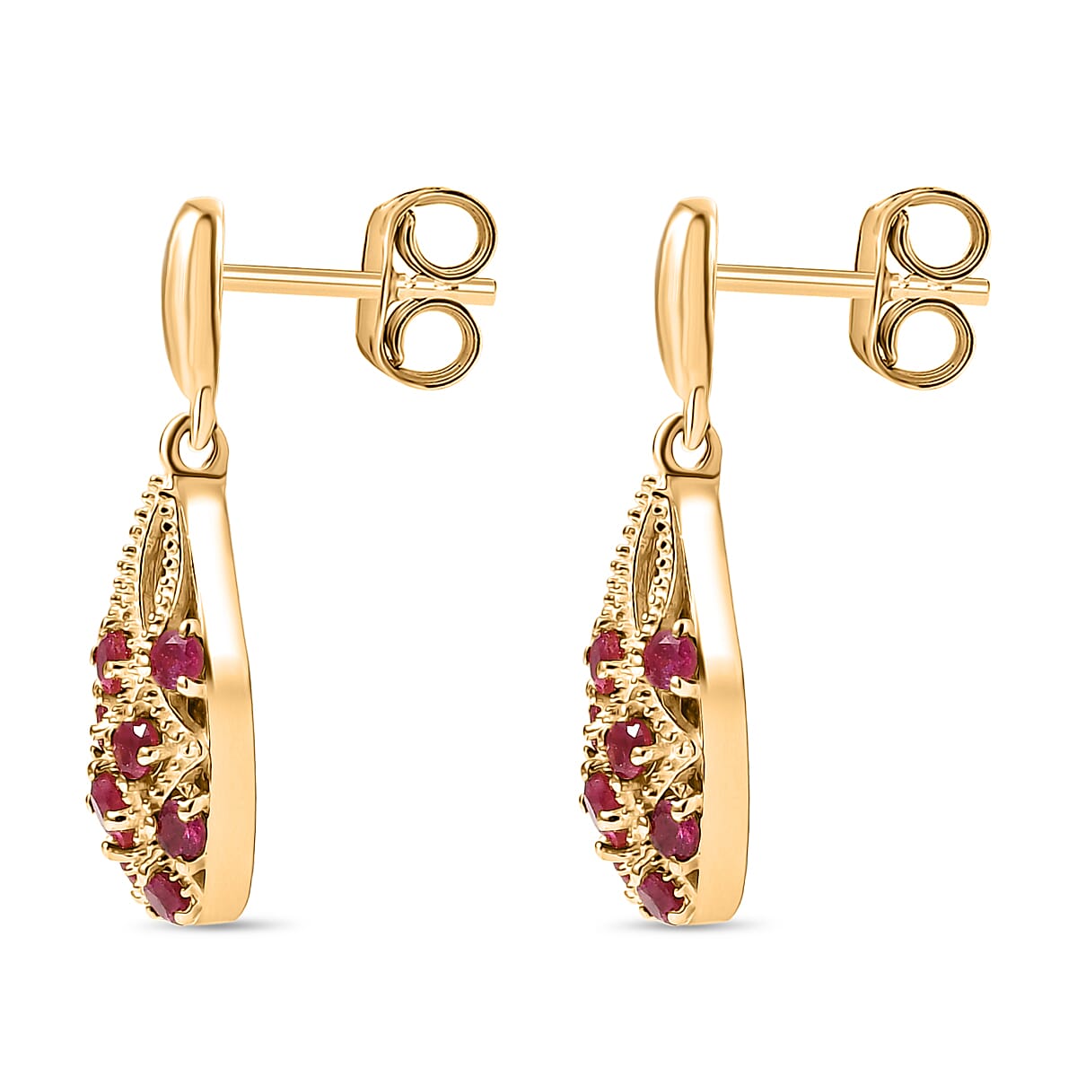 D'joy African Ruby Dangling Earring in 14K Yellow Gold Plating Sterling Silver 1.09 Ct. 8241723 3