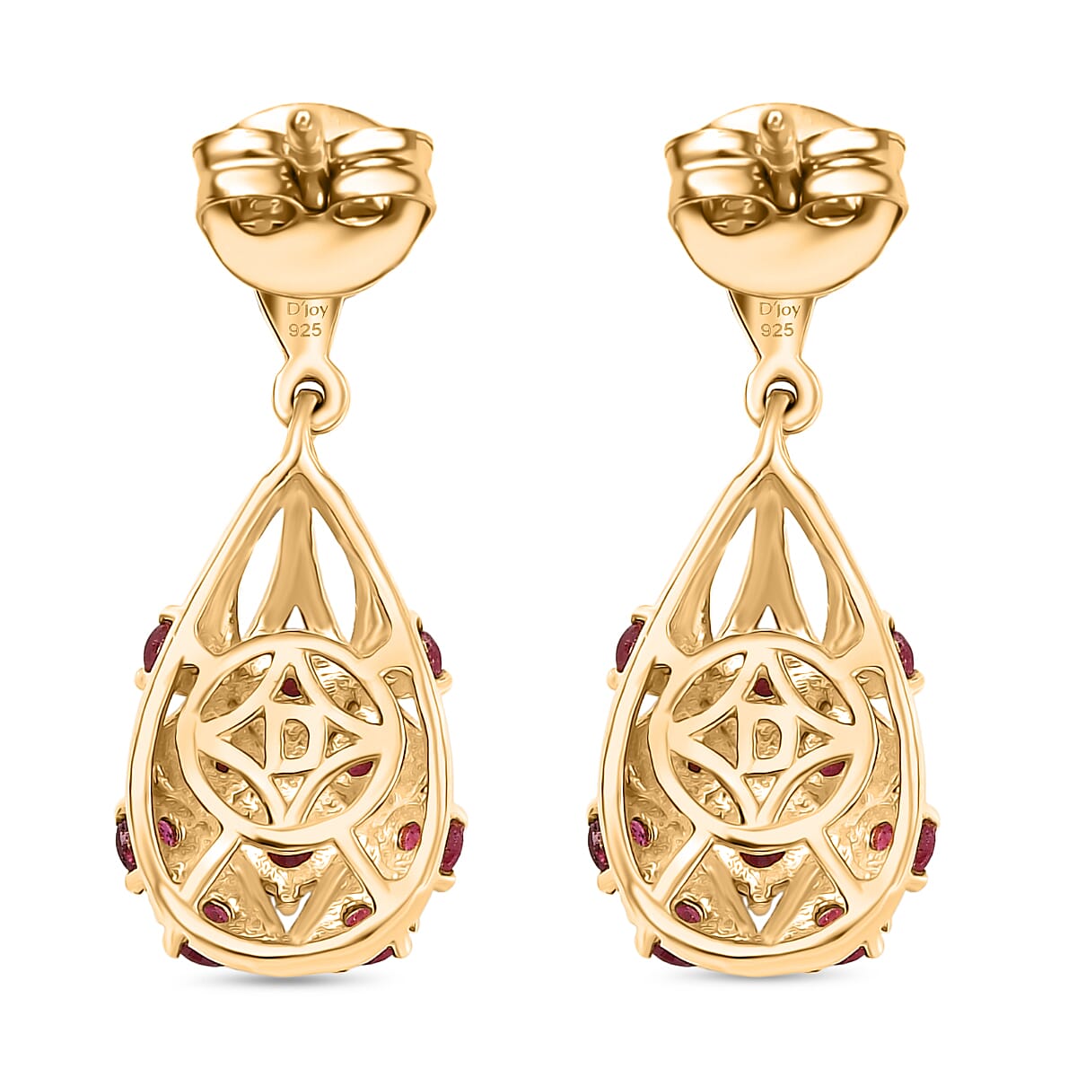 D'joy African Ruby Dangling Earring in 14K Yellow Gold Plating Sterling Silver 1.09 Ct. 8241723 4