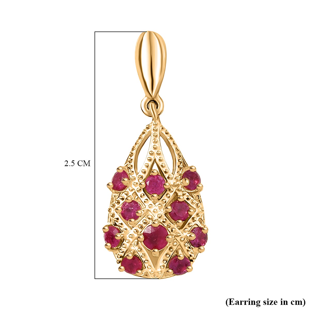 D'joy African Ruby Dangling Earring in 14K Yellow Gold Plating Sterling Silver 1.09 Ct. 8241723 5