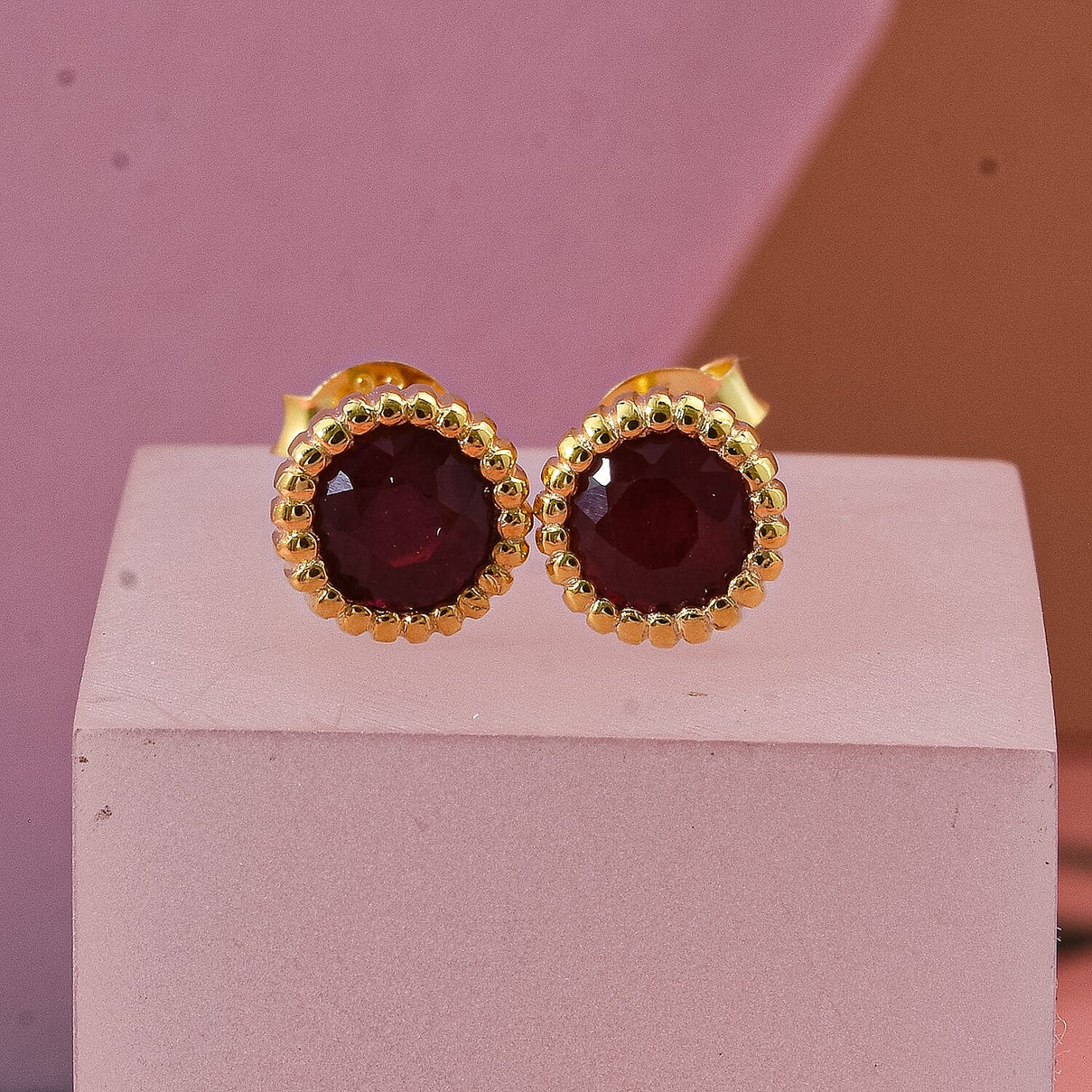 D'Joy African Ruby Earring with Push Back in Yellow Gold Plated  Sterling Silver 1.34 Ct. 8502459 3