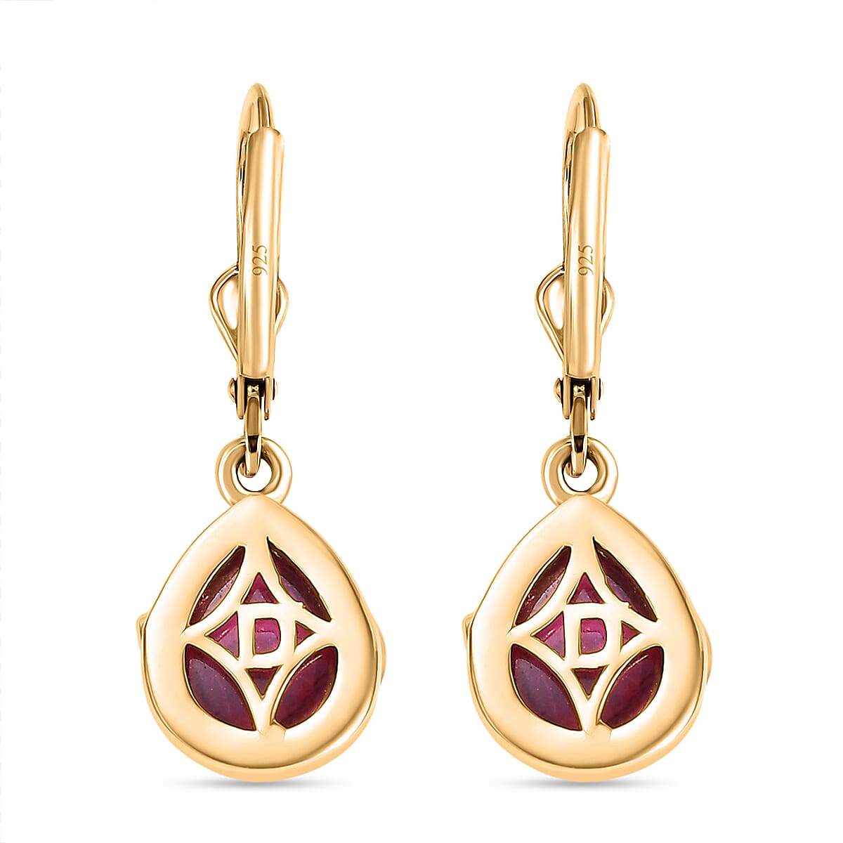 D'Joy Cabo Delgado Ruby Earring with Lever Back in Yellow Gold Plated Sterling Silver 5.09 Ct. 8280271 5