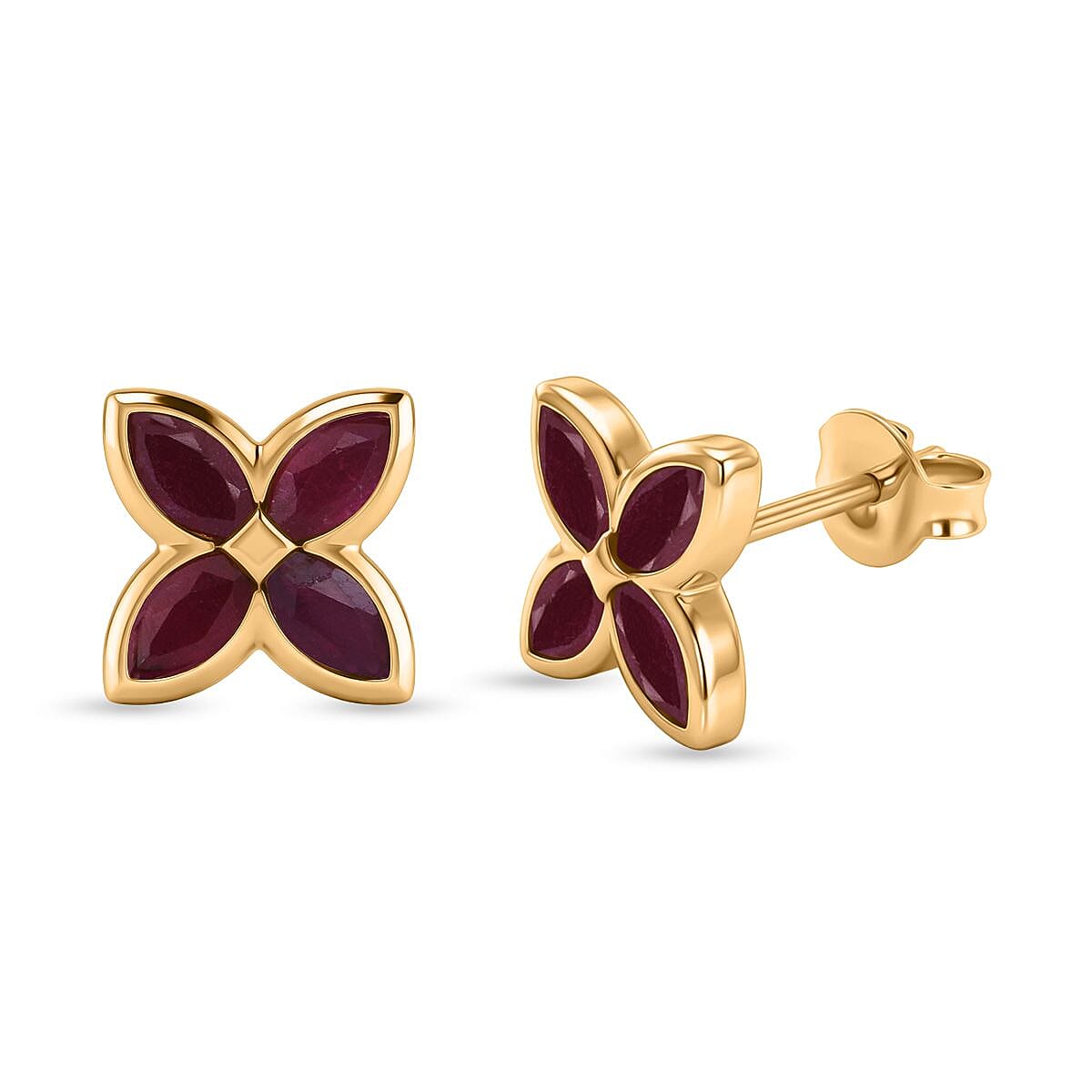 D'Joy African Ruby Floral Push Post Earring in Yellow Gold Plated Sterling Silver 1.84 Ct. 8502442 0