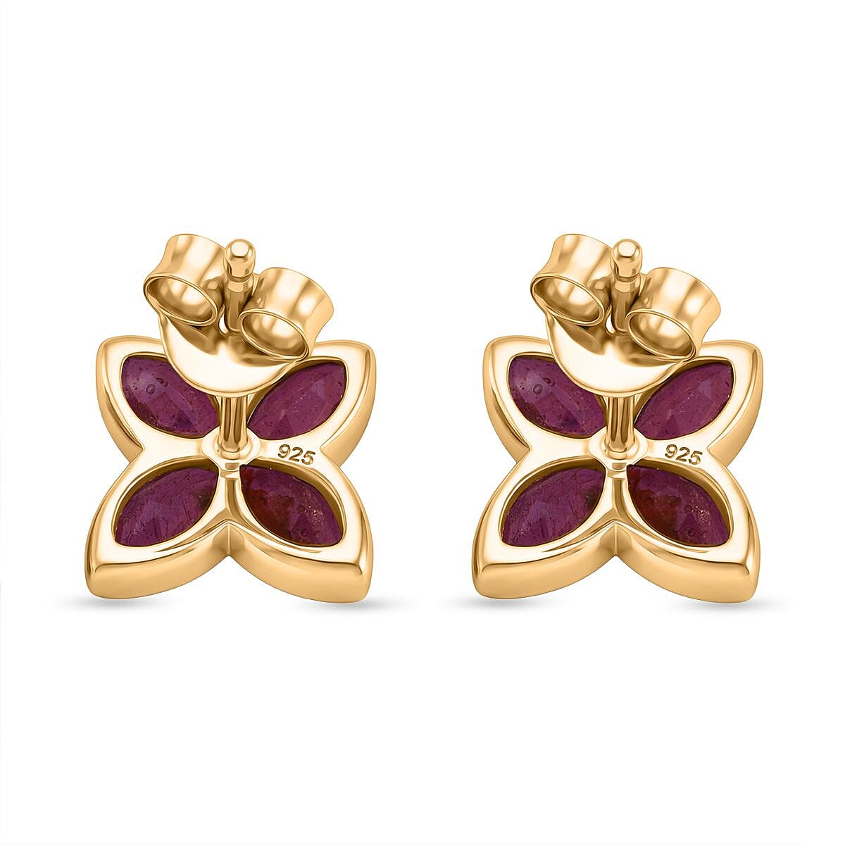 D'Joy African Ruby Floral Push Post Earring in Yellow Gold Plated Sterling Silver 1.84 Ct. 8502442 5